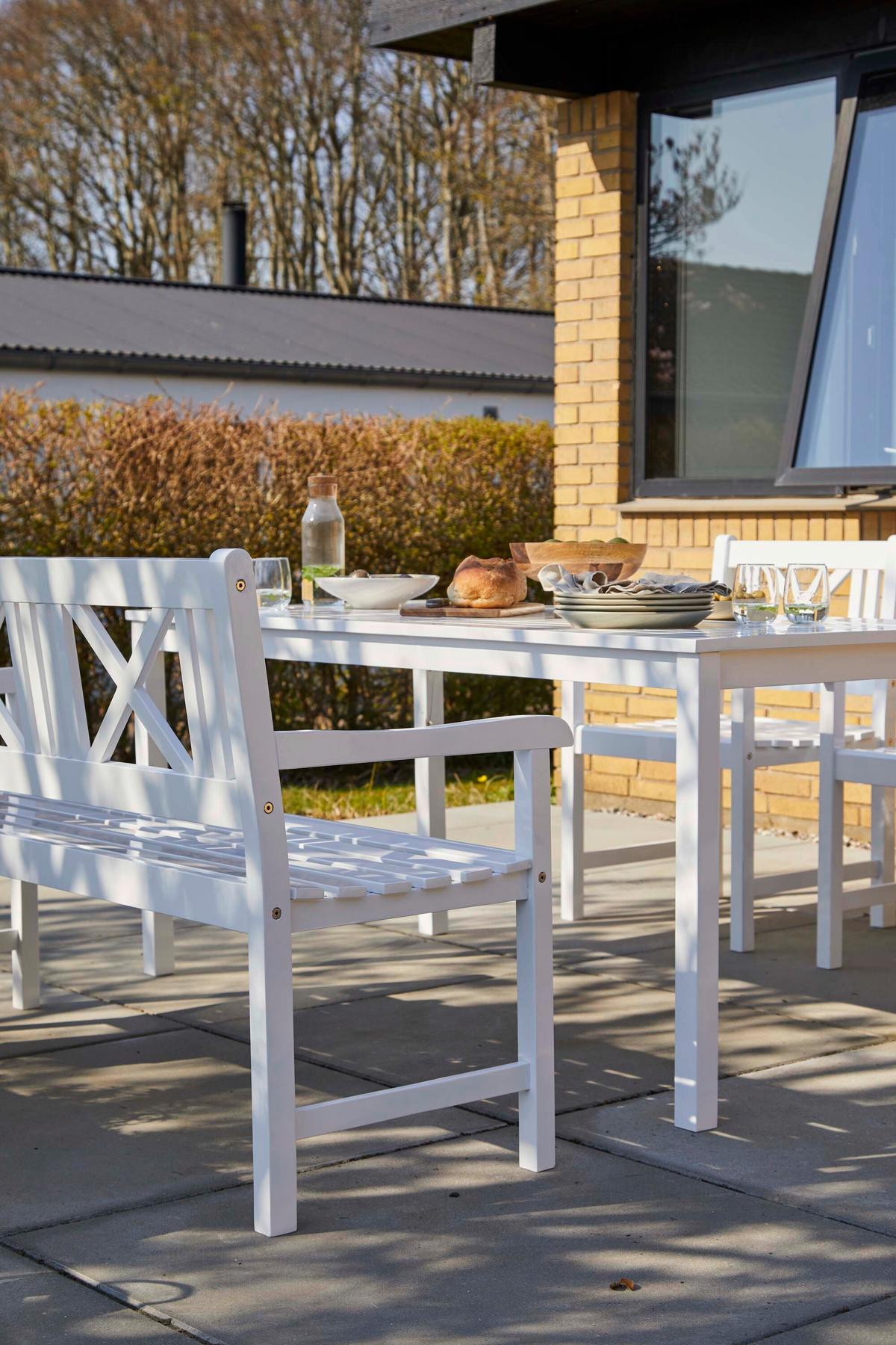 Gartenbank Rosenborg, Weiß 150x89x58 cm, Echtholz - Weiß Hochglanz, Natur, Holz (150/89/58cm) - Gardenson