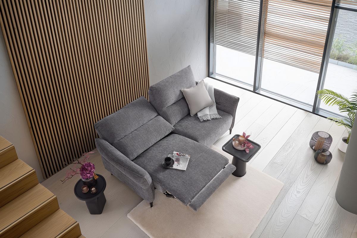 Dvoumístná pohovka CAPE TOWN, šedá, eletrická relax.funkce - černá/tmavě šedá, Moderní, kov/dřevo (200/98/93cm) - Mömax