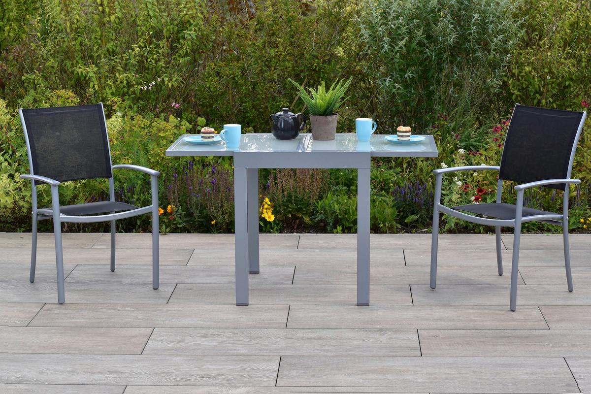 Gartenset Milano - Silberfarben/Schwarz, MODERN, Textil/Metall - Gardenson