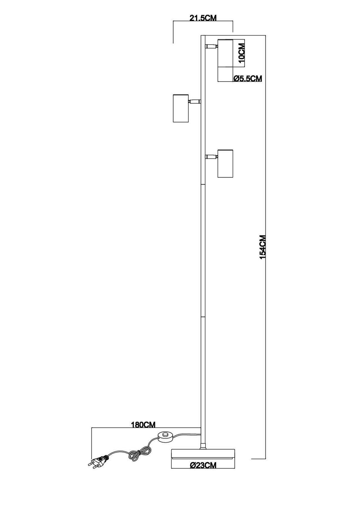Stojací svítidlo Witmo, V: 154cm, černá - černá, Moderní, kov (23/154cm) - Mömax