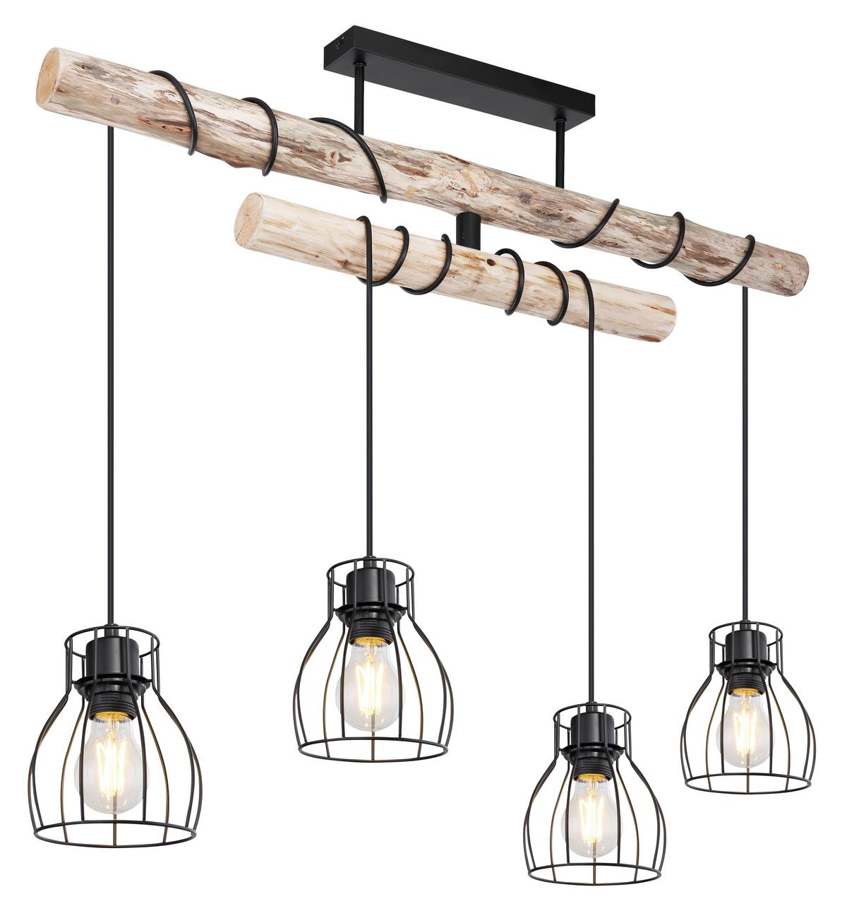 Deckenleuchte Mina L: 90 cm - Schwarz/Naturfarben, Basics, Holz/Metall (90/14/100cm) - Globo