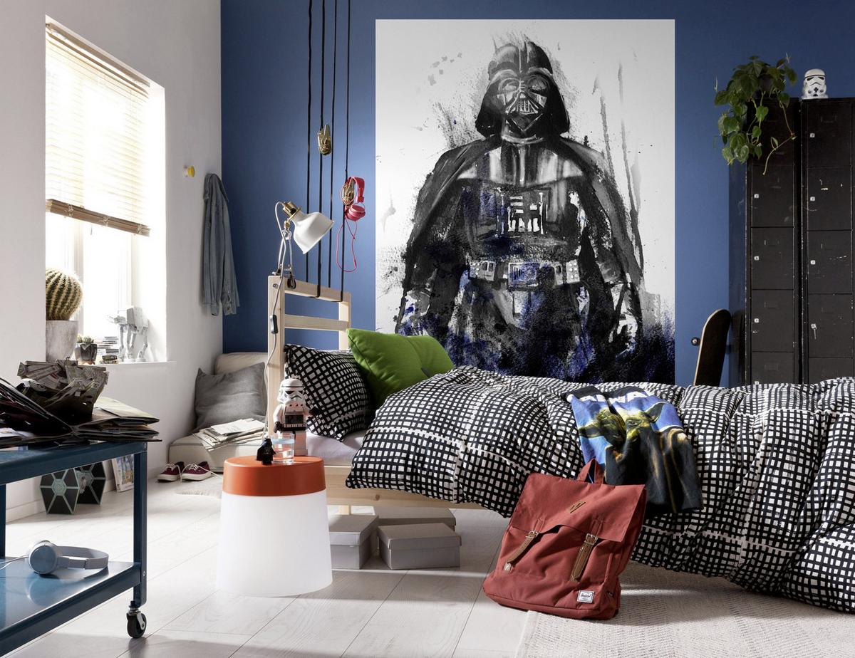 Fototapete Star Wars Watercolor Vader - Schwarz/Weiß, Trend, Textil (200/280cm)