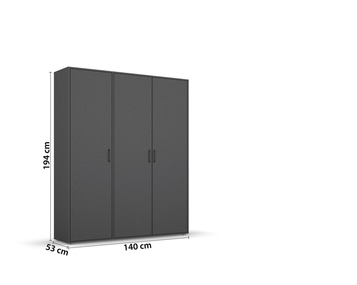 Drehtürenschrank Voyager Grau 140 Cm - Grau, MODERN, Holzwerkstoff (140/194/53cm) - Rauch Möbel