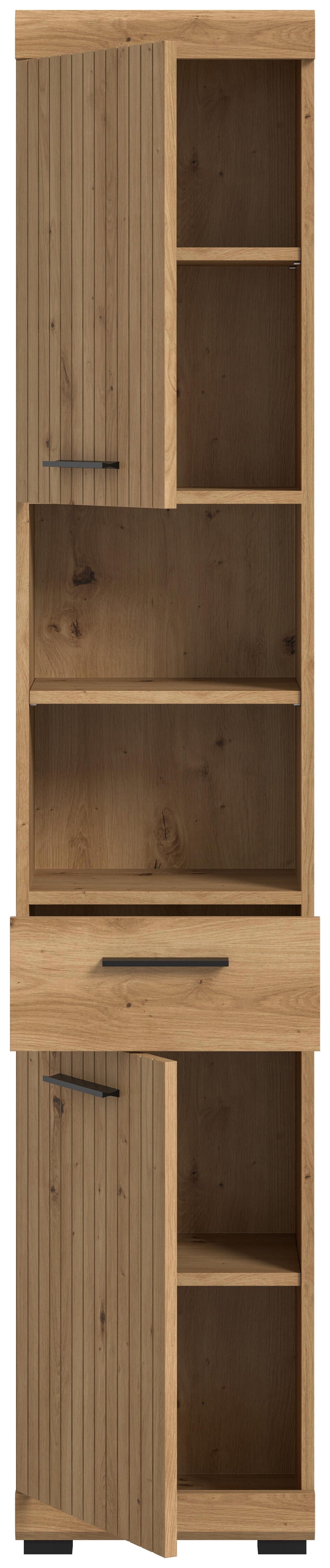 Hochschrank Scout Eiche Artisan Dekor B: 37cm - Schwarz/Eiche Artisan, Trend, Holzwerkstoff (37/191/31cm) - MID.YOU