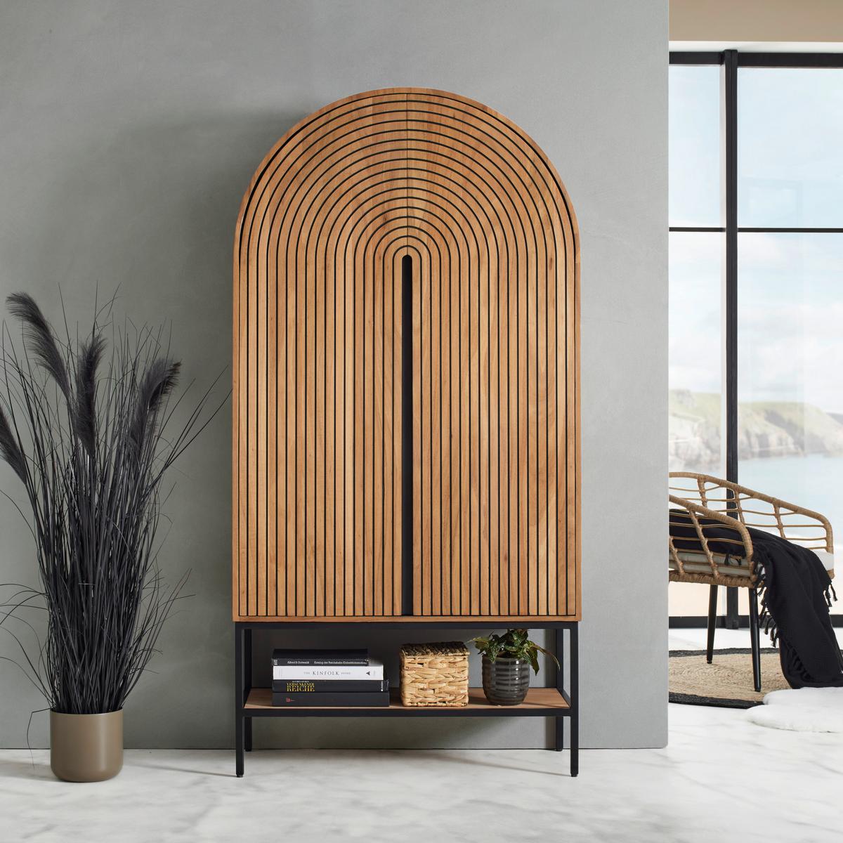 Vysoká komoda z akácie KODA - hnedá/čierna, Modern, kov/drevo (90/180/42cm) - Mömax