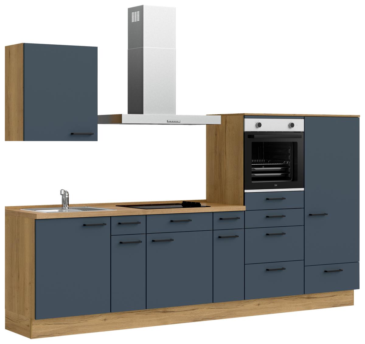 Küchenleerblock Easytouch Low-Line, L4 Rechts - Blau/Eichefarben, MODERN, Holzwerkstoff (300cm) - Nobilia