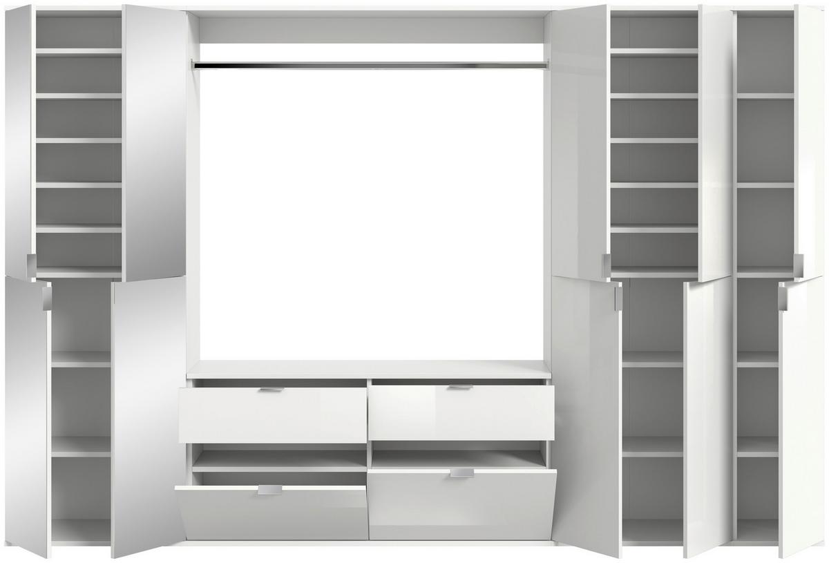 Garderobe Projekt X 4-teilig Weiß B: 273 Cm - Weiß Hochglanz, MODERN, Glas/Holzwerkstoff (273/193/34cm) - MID.YOU