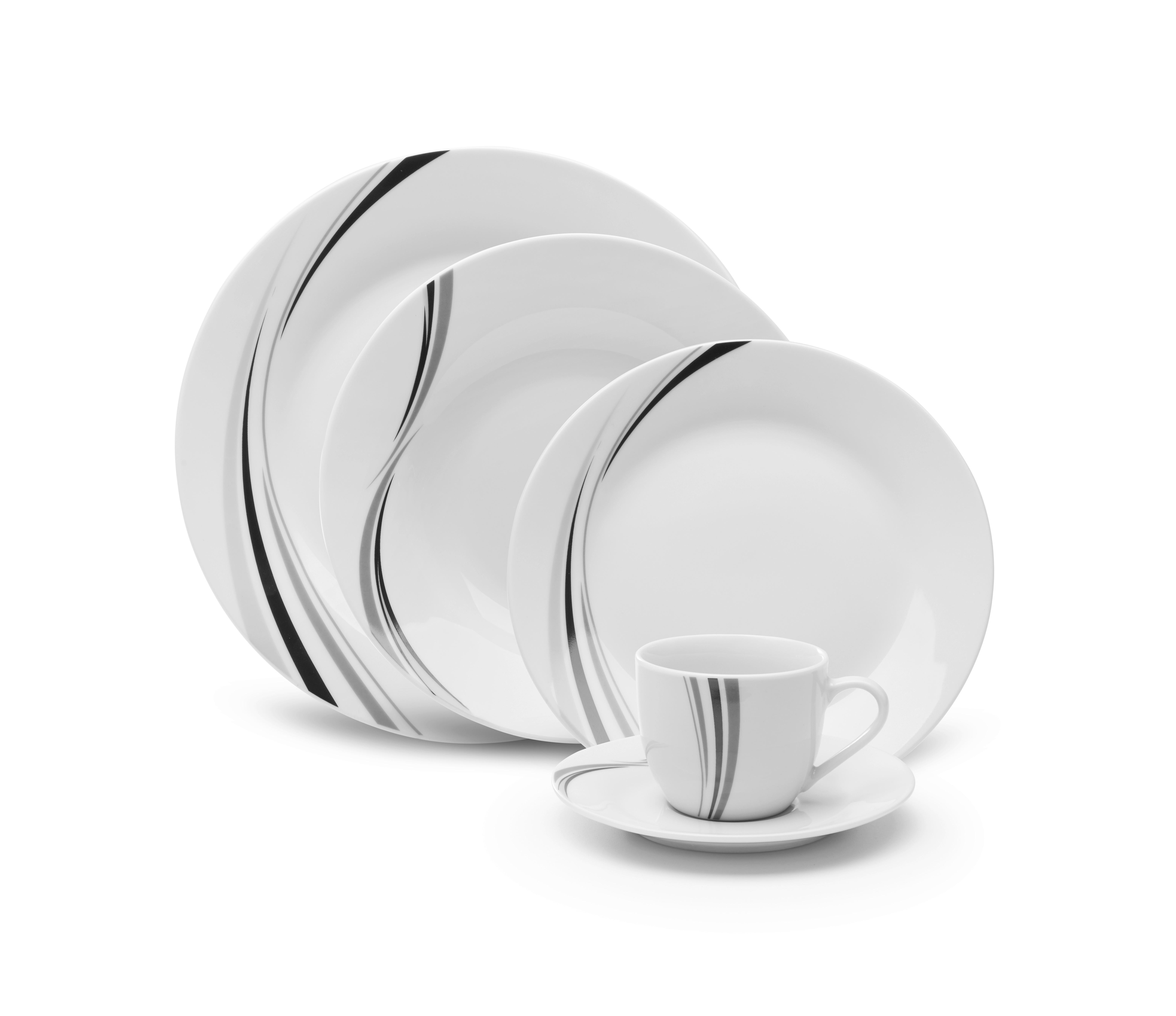 Kombiservice Lydia Keramik 4 Personen Geschirr Set - Schwarz/Weiß, MODERN, Keramik - Luca Bessoni