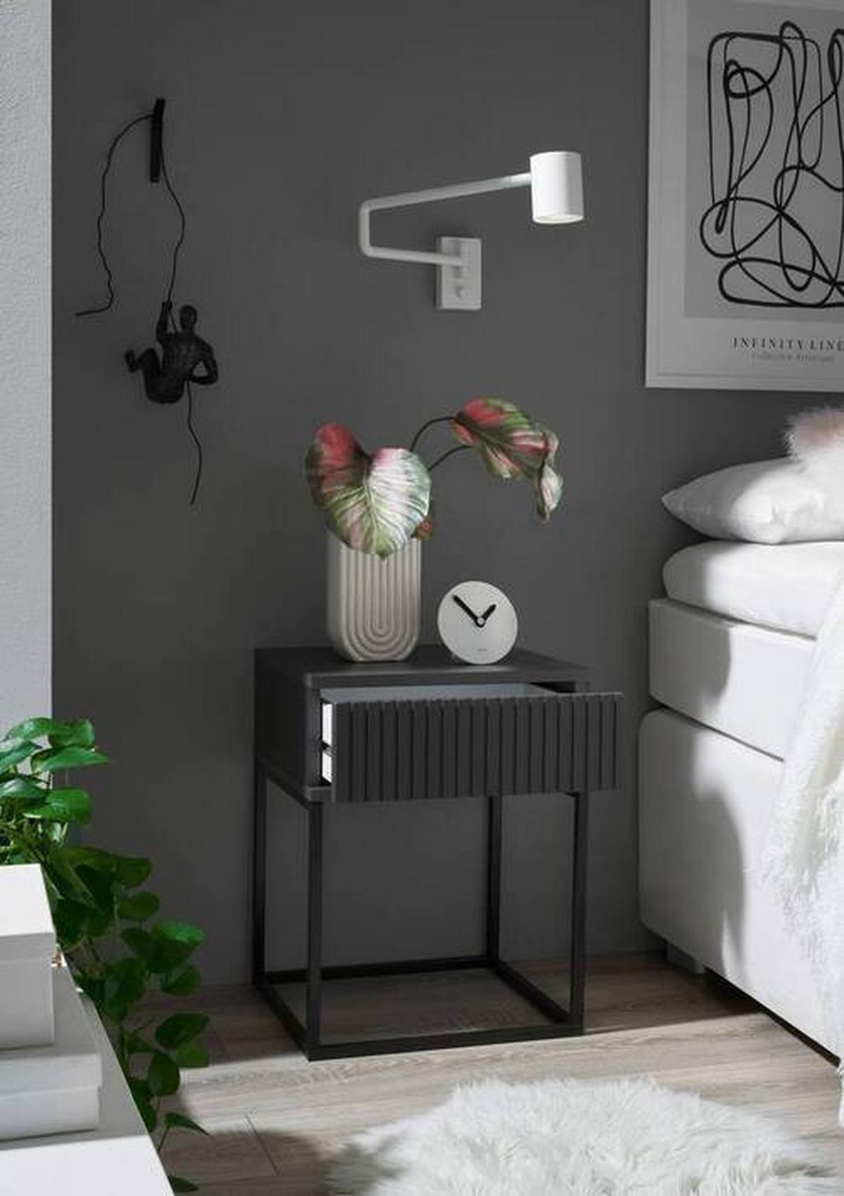 Nachtkästchen Graphitfarben/ Schwarz H: 52 cm Marle - Schwarz/Graphitfarben, MODERN, Holzwerkstoff/Metall (40/52/38,5cm) - Livetastic