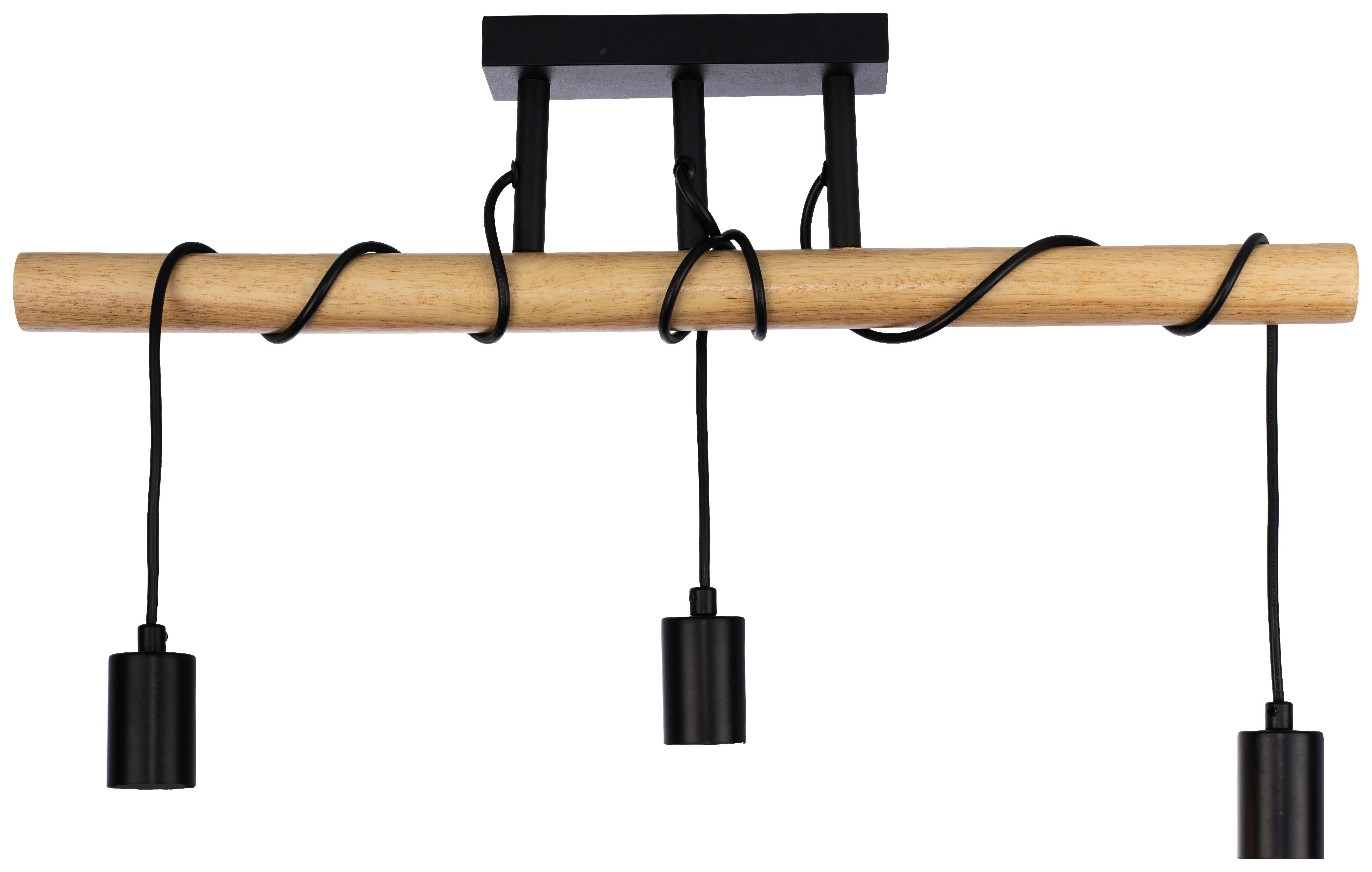 Stropní Svítidlo Oliveio,bez. 3 X E27 Max. 40w - černá/přírodní barvy, Moderní, kov/dřevo (65/100cm) - Premium Living