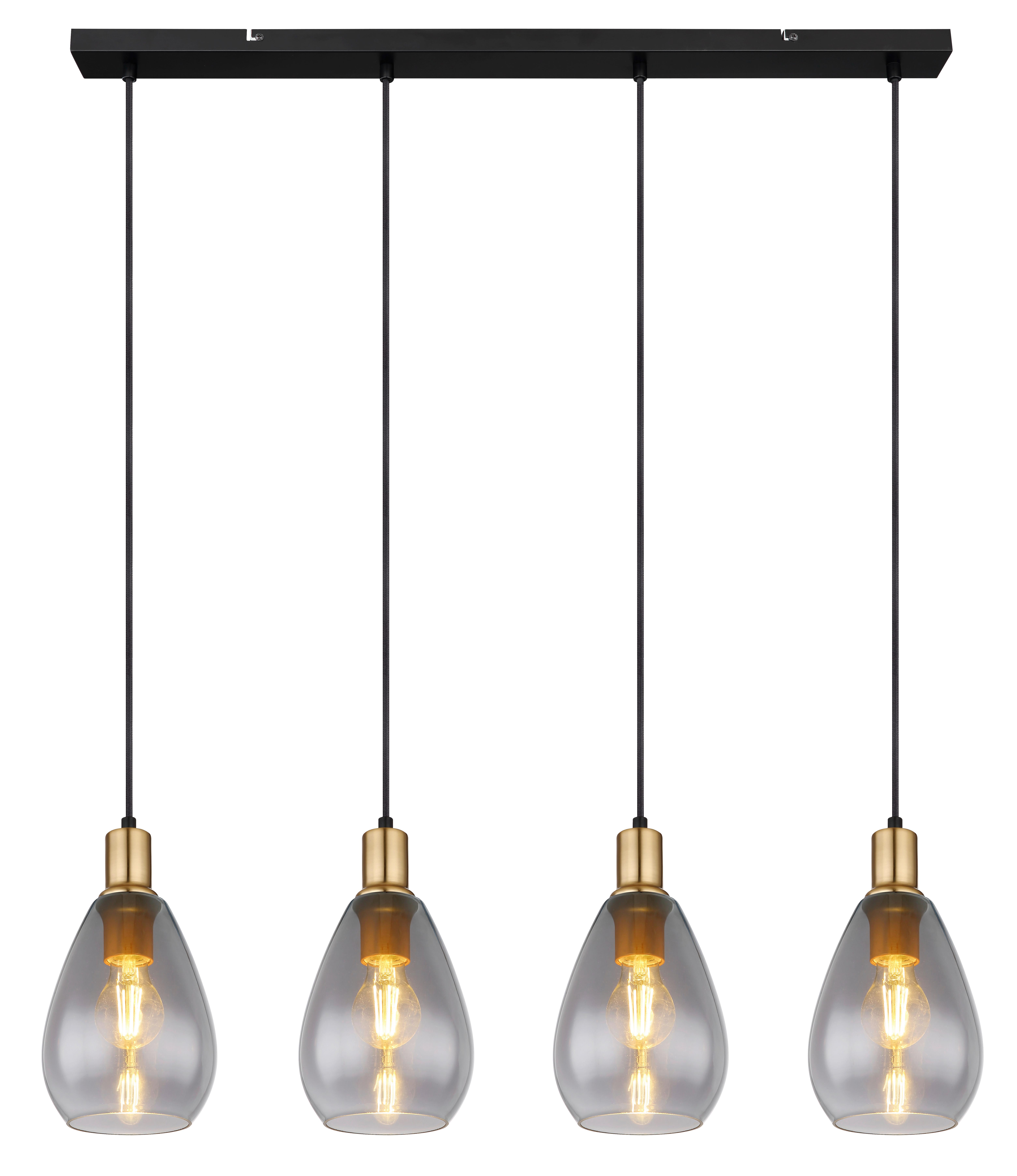 Hängeleuchte 15563-4H H: 120 cm 4-flammig - Messingfarben/Schwarz, Design, Glas/Textil (90/15/120cm) - Globo