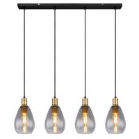 Hängeleuchte 15563-4H H: 120 cm 4-flammig - Messingfarben/Schwarz, Design, Glas/Textil (90/15/120cm) - Globo