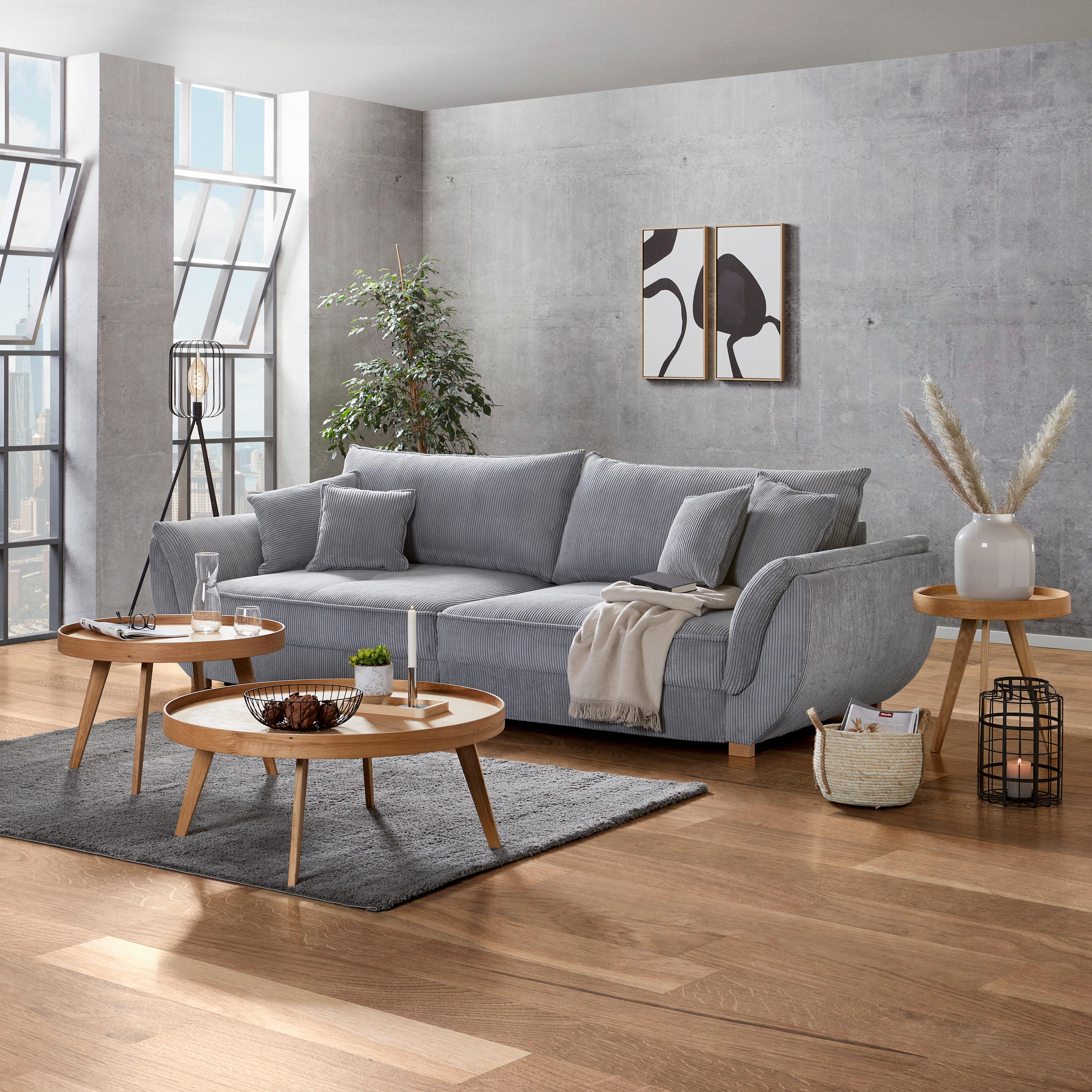 Big Sofa mit Schlaffunktion Guarda B: 301 cm Hellgrau - Hellgrau/Naturfarben, MODERN, Textil (301/92/114cm) - Luca Bessoni