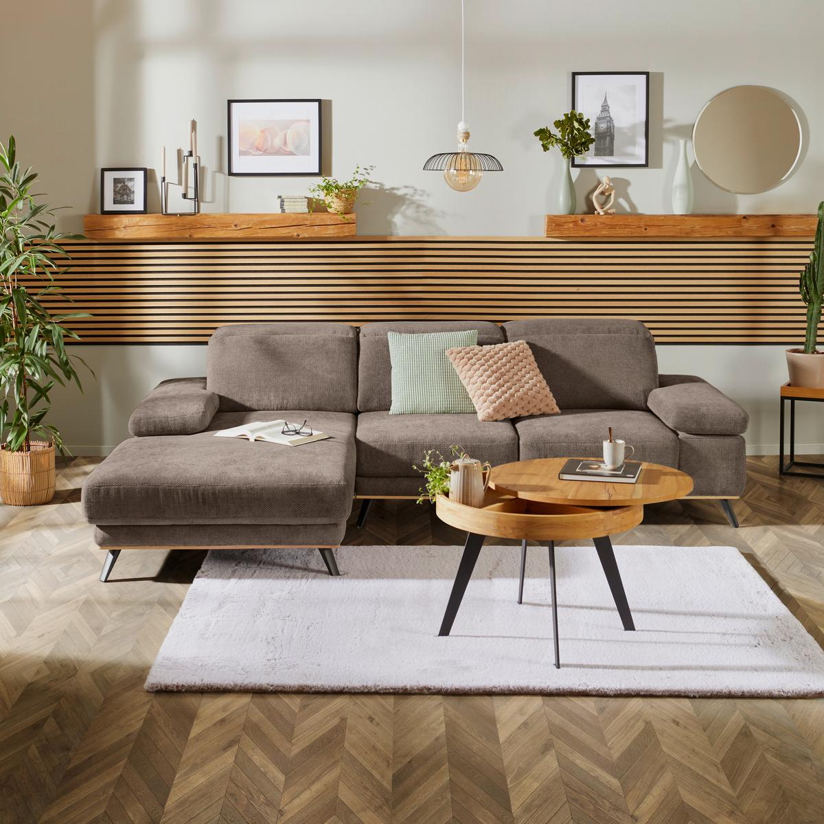 Ecksofa Royce - Schlammfarben/Schwarz, MODERN, Textil (194/283cm)