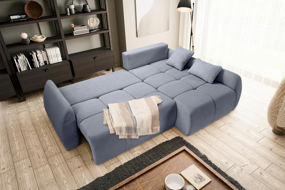 Ecksofa Sancho Long Blaugrau S: 255x155cm - Blaugrau/Schwarz, Basics, Holz/Textil (255/155cm) - MID.YOU