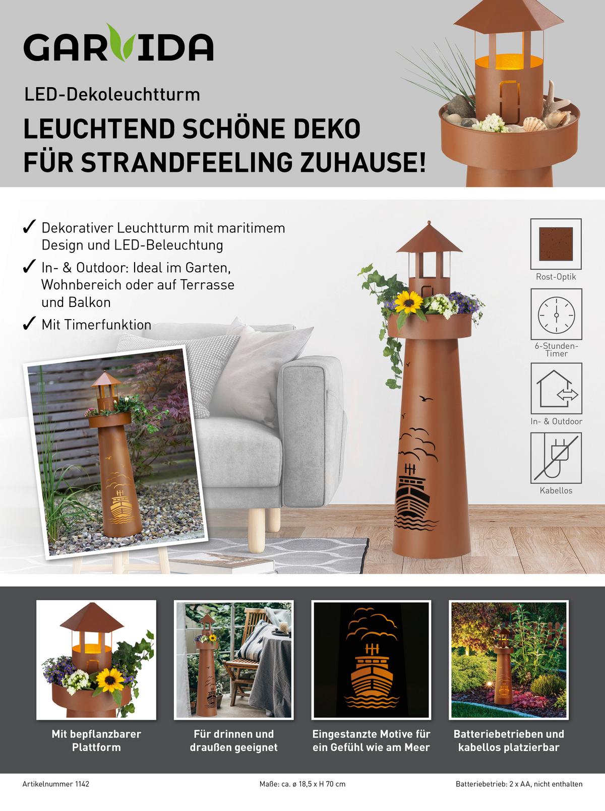 Led Dekosäule Mit Schale Garvida Leuchtturm H: 70,6 Cm - Rostfarben, Basics, Metall (18,5/18,5/70,6cm)