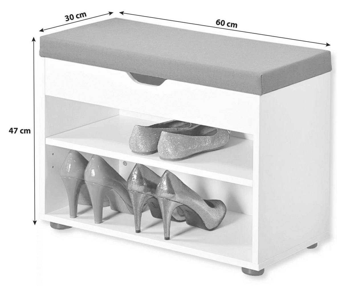 Garderobenbank Weiß Mit Sitzkissen 2 Fächer B: 60 cm - MODERN (60/47/30cm) - Kesper