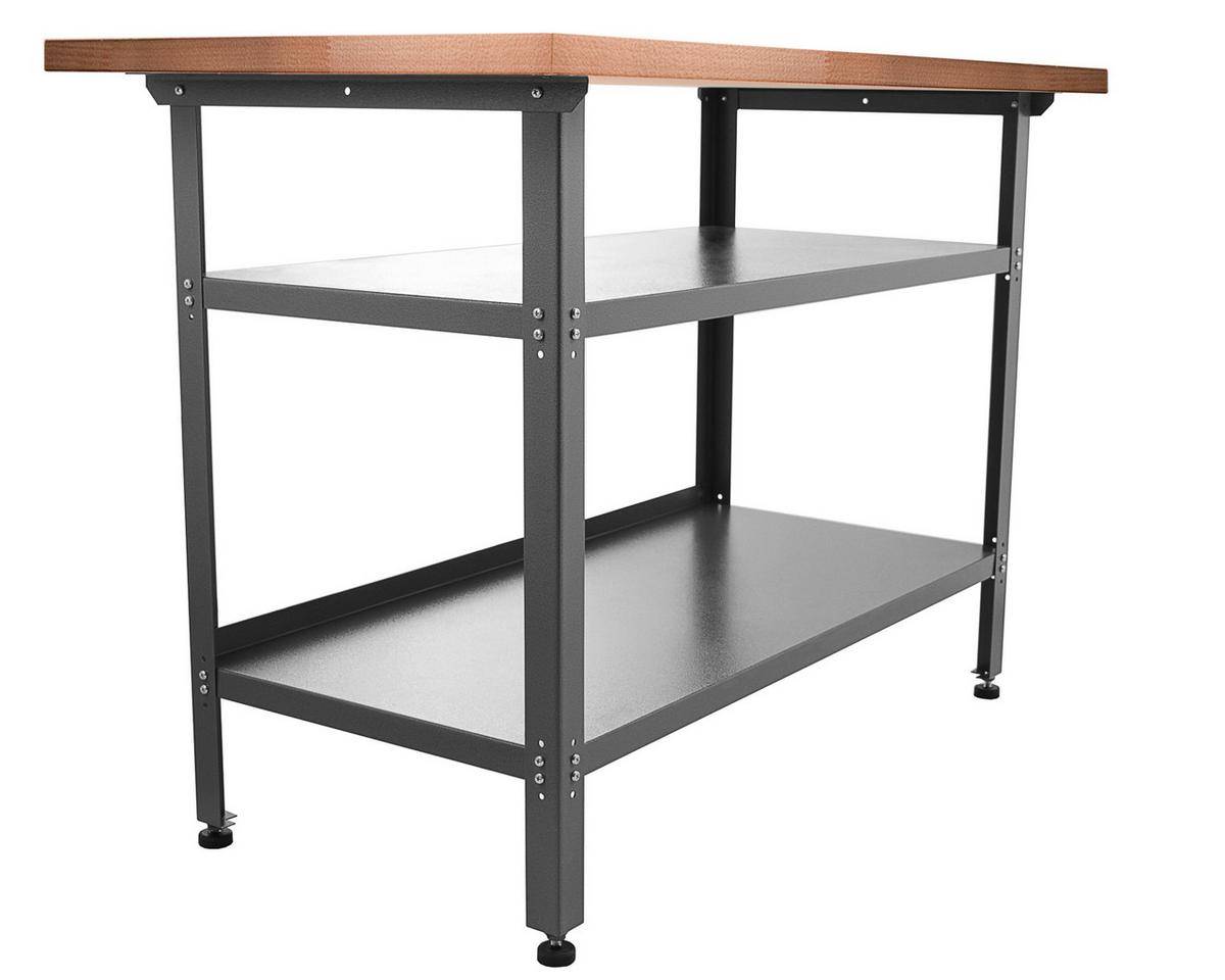 Werkbank-Set Nobbi Echtholz/Stahl B: 240 cm - Anthrazit/Grau, Basics, Holz/Metall (240/205/60cm)