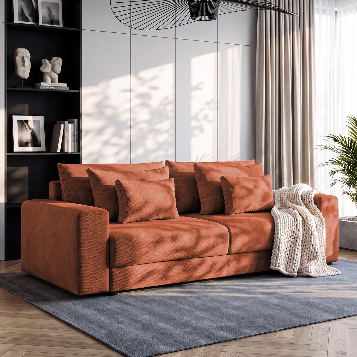 Megasofa Mega Chenille terracotta, B: 255cm - Terracotta/Schwarz, Trend, Textil (255/94/126cm) - Luca Bessoni