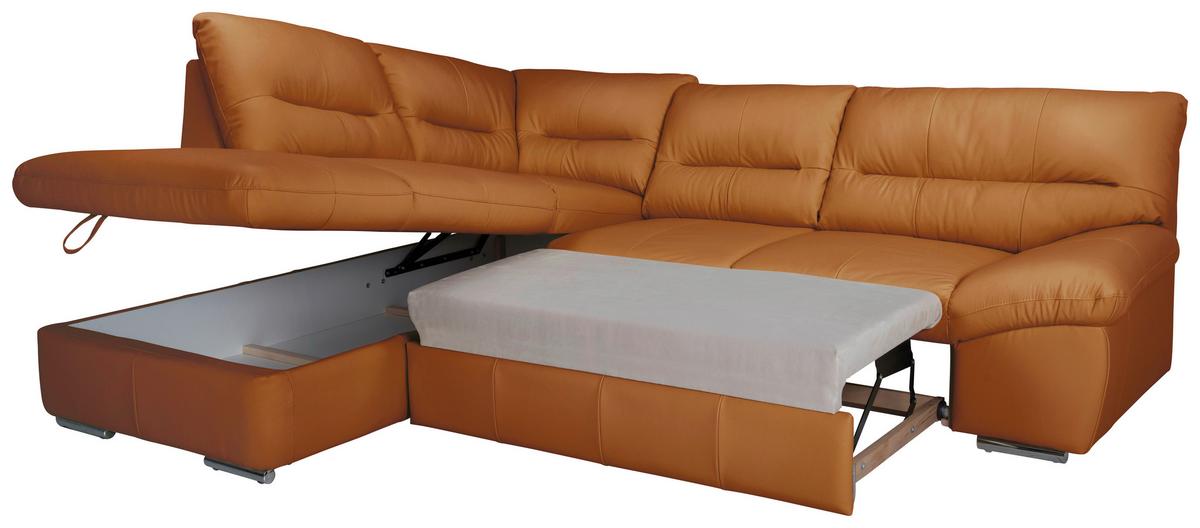 Ecksofa William, Cognac S: 216x268 cm - Chromfarben/Cognac, Design, Leder (216/268cm) - Livetastic