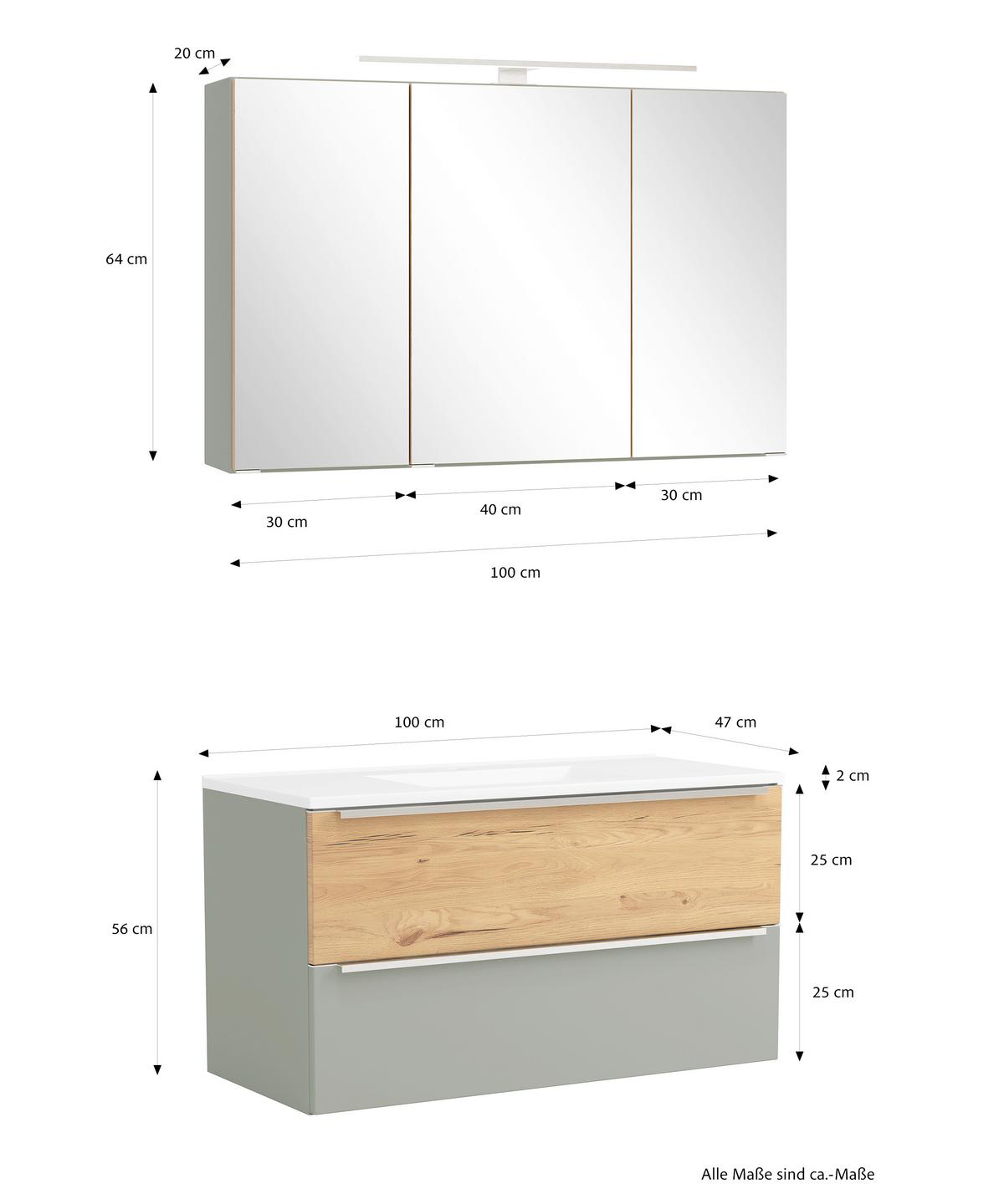 Badezimmer Verona Wildeiche/Schilfgrün 2-teilig - Schilfgrün/Wildeiche, Trend, Glas/Holzwerkstoff (100/200/47cm) - Held