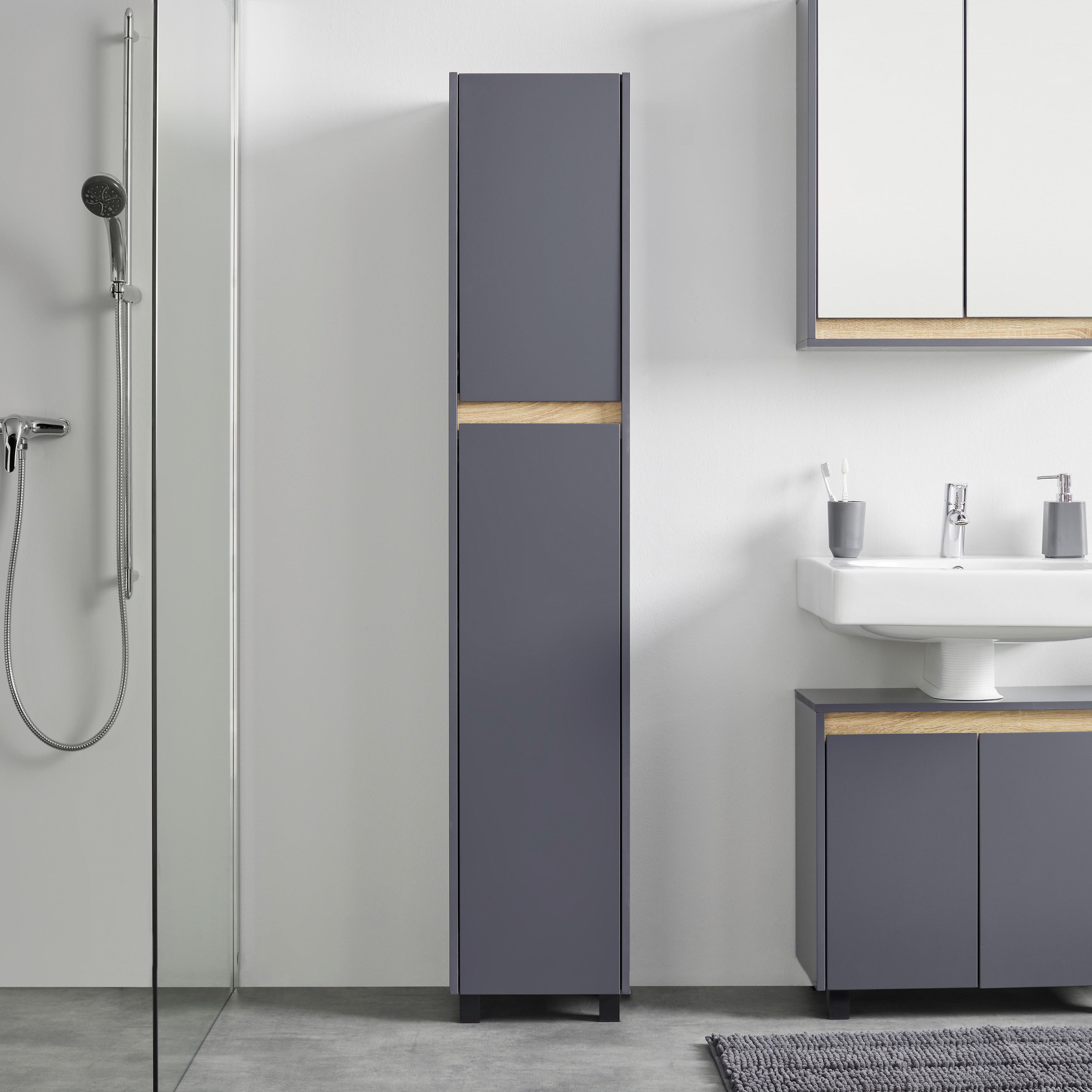 Vysoká skrinka MASSIMO tm.sivá/drevodekor - strieborná/tmavosivá, Modern, plast (33/175/30cm) - Bessagi Home
