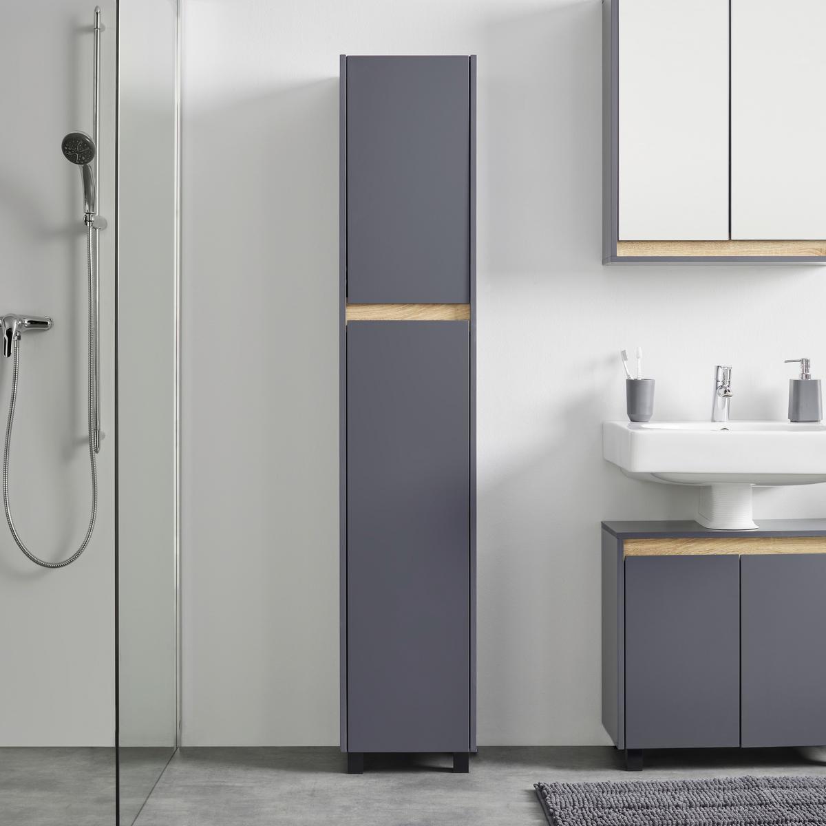 Vysoká skrinka MASSIMO tm.sivá/drevodekor - strieborná/tmavosivá, Modern, plast (33/175/30cm) - Bessagi Home