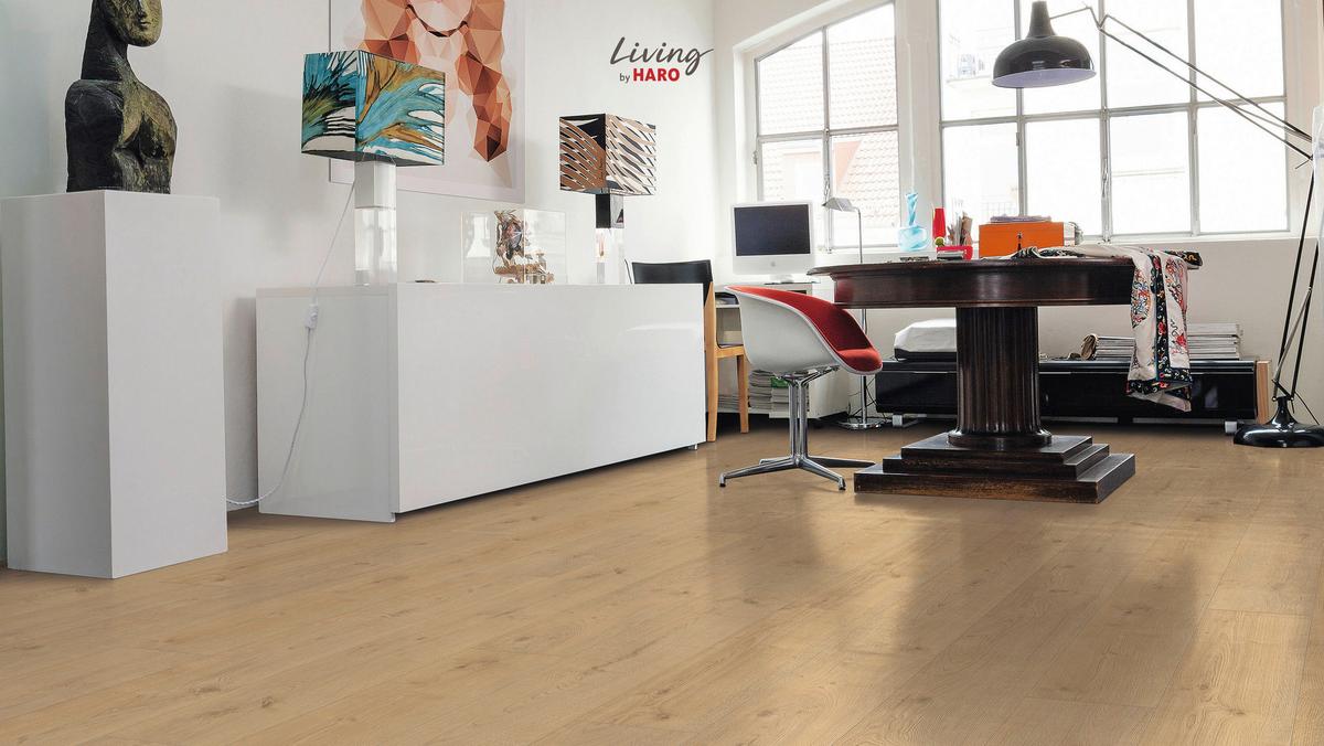 Laminatboden Eiche Calgary Creme Authe Landhausdiele Stärke 8mm - Hellbraun/Eichefarben, Natur, Holzwerkstoff (220/24,3/0,8cm) - Living by HARO