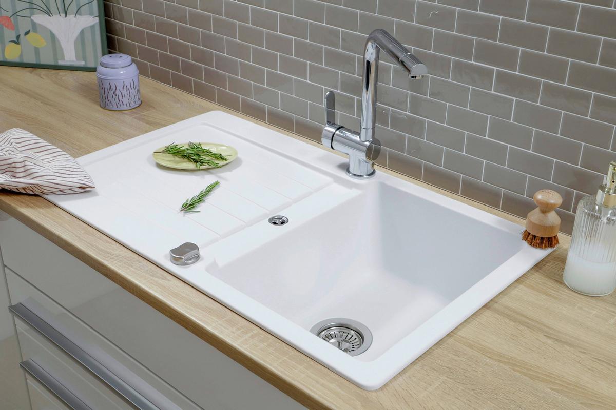 Spüle Austin Weiß B: 86 cm - Weiß, Design, Stein (86/21/50cm) - Respekta
