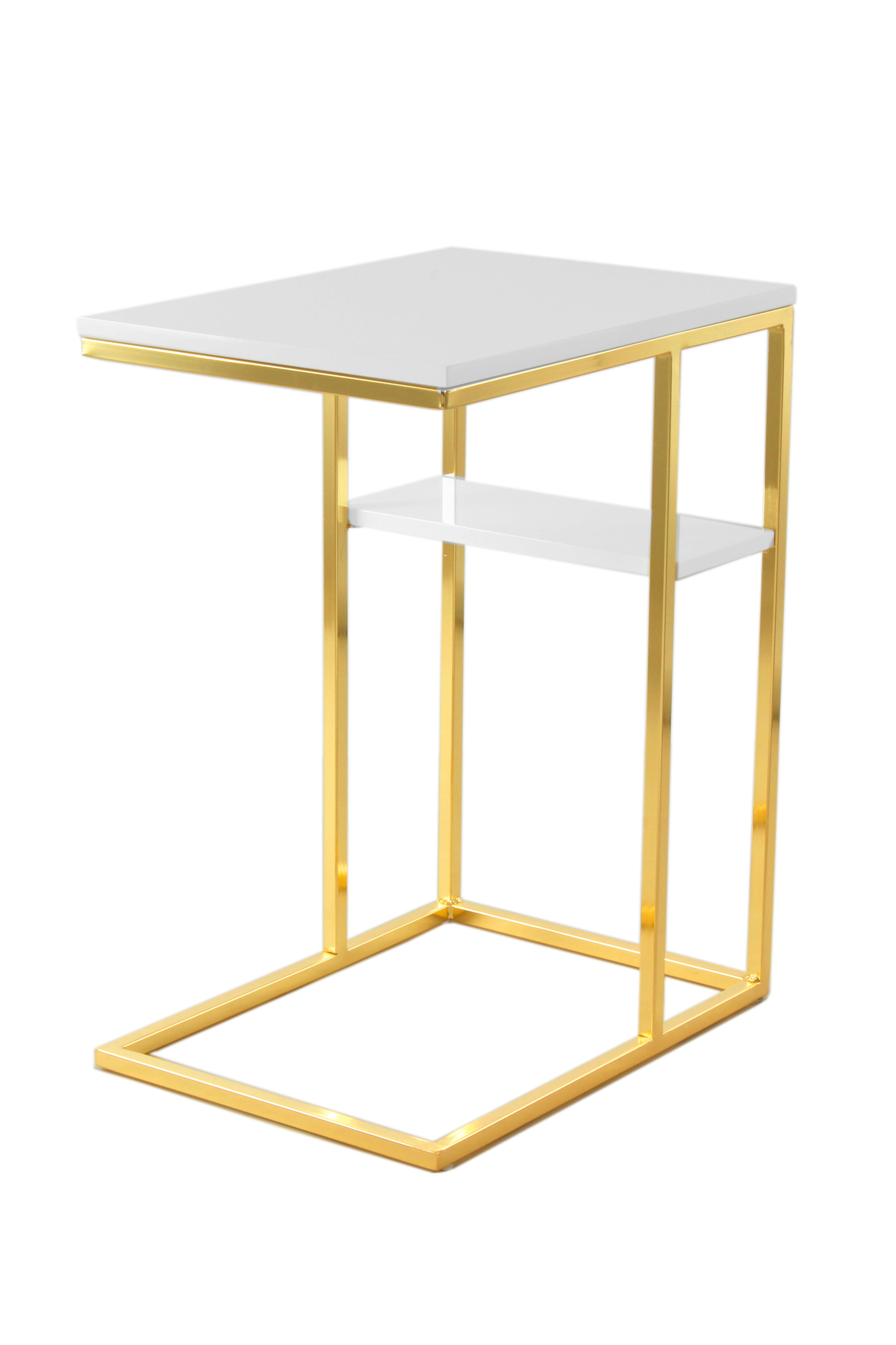Beistelltisch mit Ablagefach Lucilla, Weiß/Gold - Goldfarben/Weiß, MODERN, Metall (48/35/62cm)