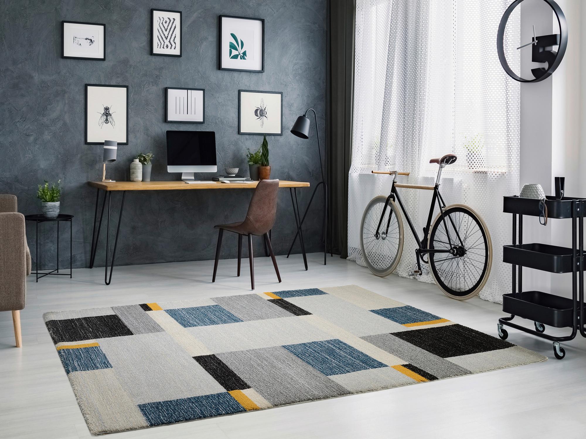 Webteppich Blau/ Gelb/ Grau Palazzo Bloc 240x290 cm - Blau/Gelb, Basics, Textil (240/290cm) - Novel