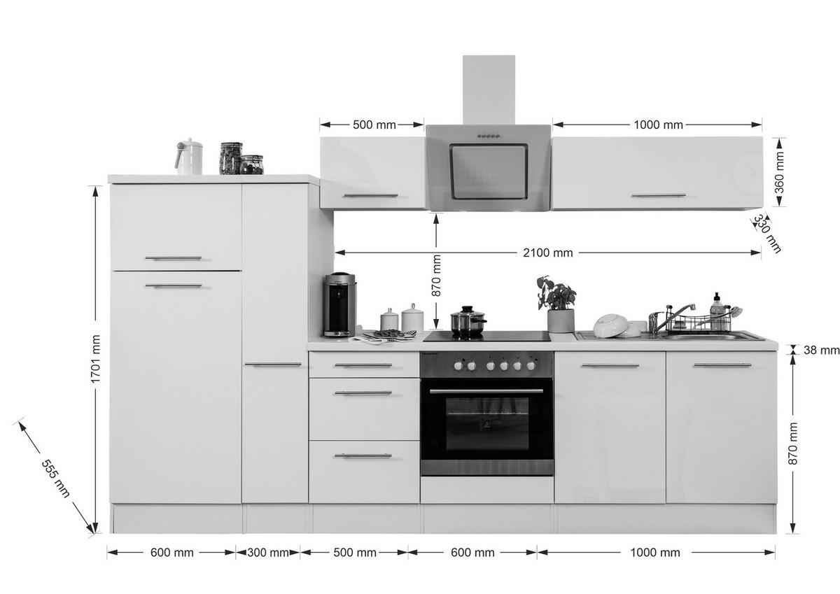 Küchenzeile mit Geräten 300 cm Schwarz Hochglanz/Weiß - Schwarz/Weiß, KONVENTIONELL, Holzwerkstoff (300cm) - Respekta