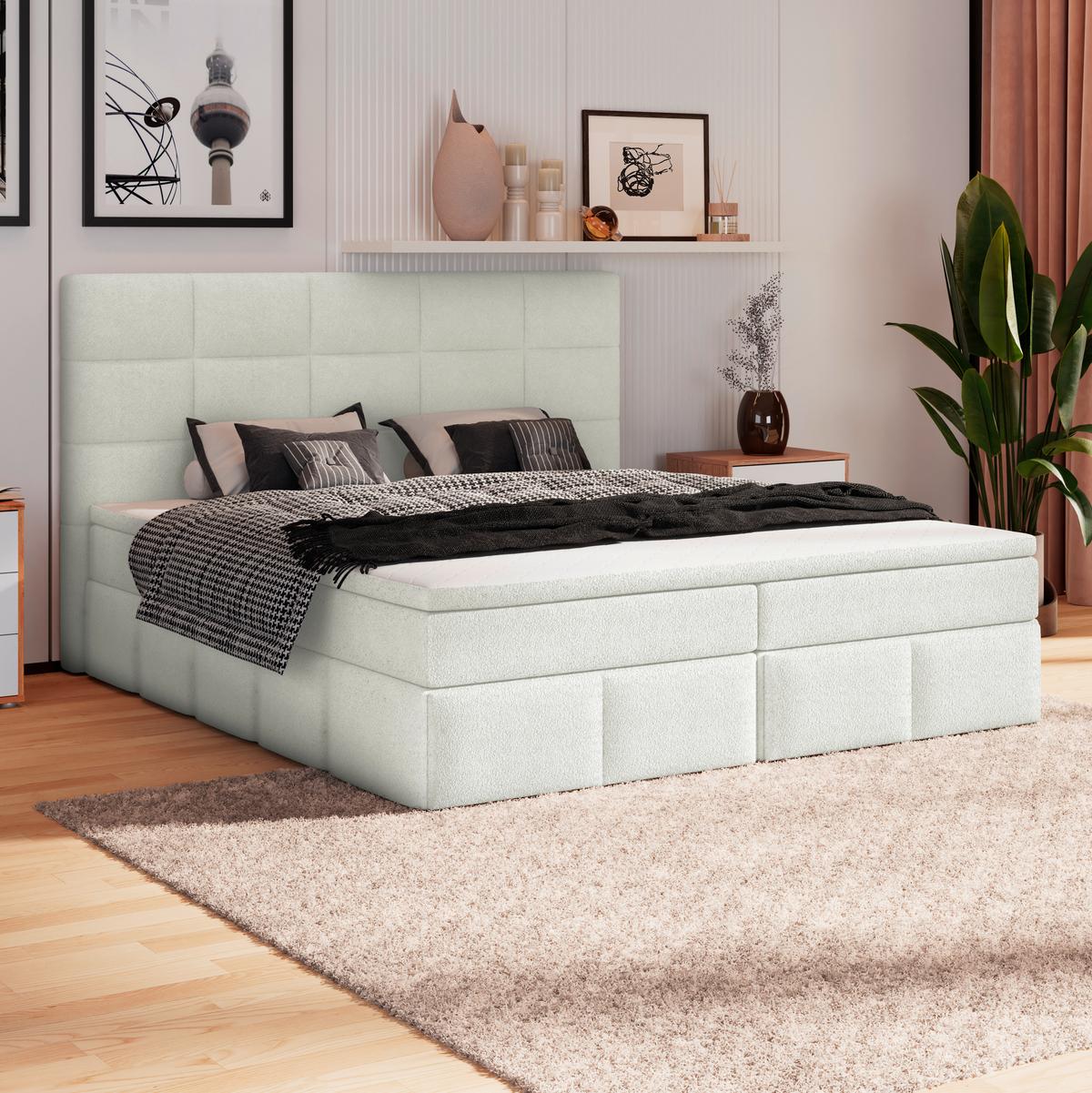 Polsterbett Alba Boucle Weiß, 180x200 Cm - Schwarz/Weiß, Trend, Textil (180/200cm)