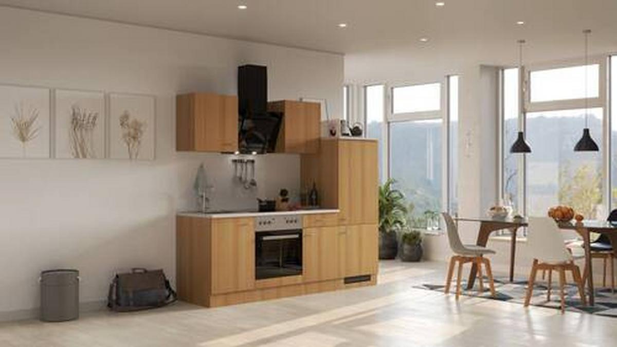 Küchenblock Nano Buchefarben/Beige B: 220 cm - Beige/Buchefarben, MODERN, Holzwerkstoff (220cm) - FlexWell