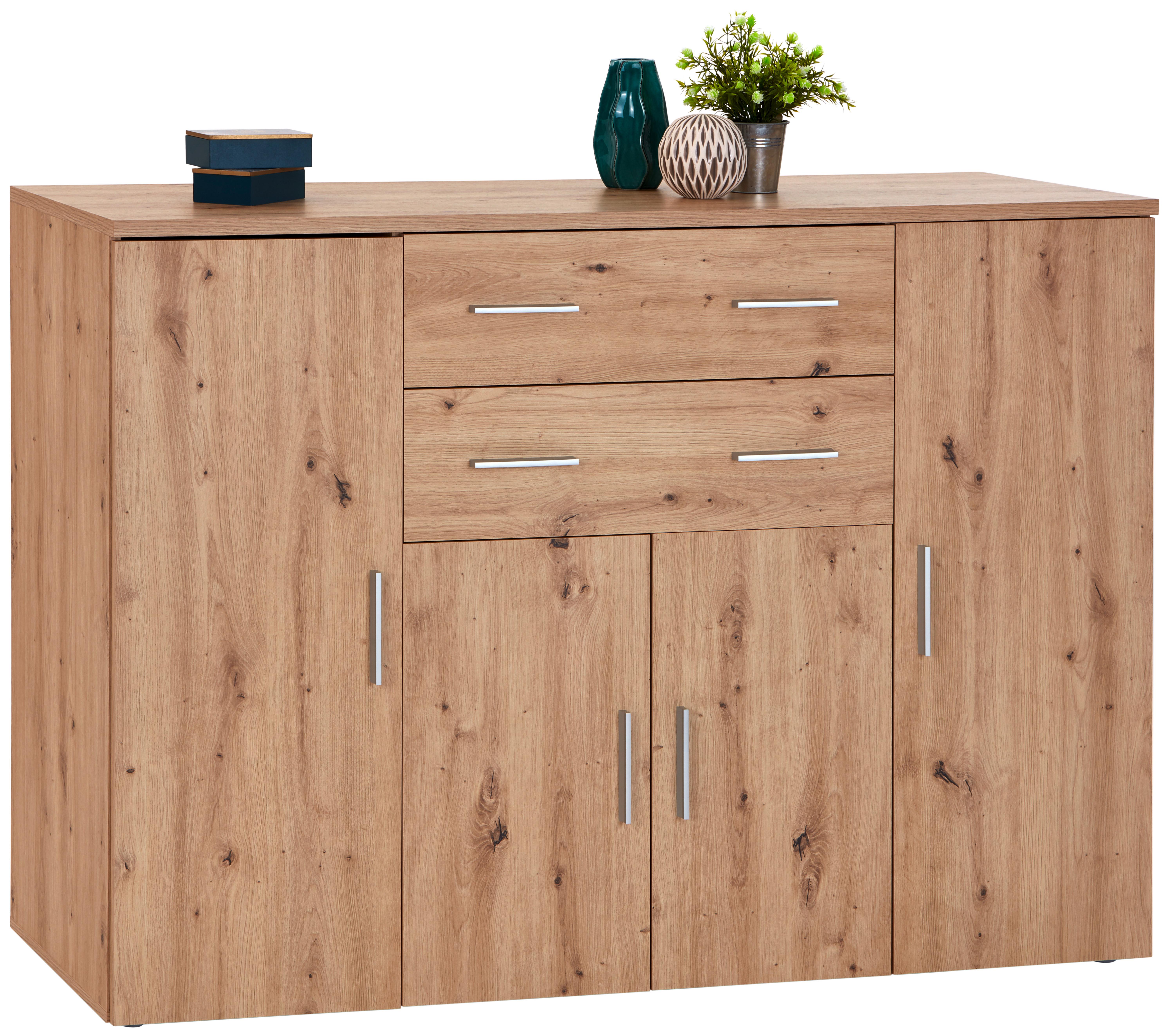 KOMODA TRIO NEW TRIK03 4T2S - šedá/barvy dubu, Moderní, kompozitní dřevo/plast (152/107/50cm)