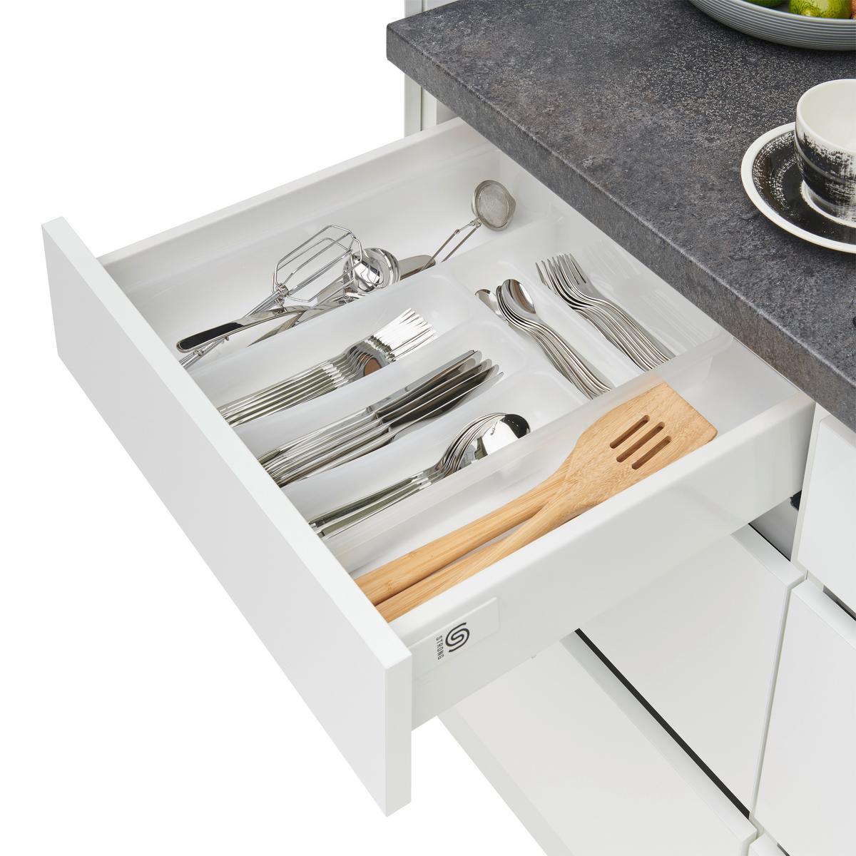 Küchenzeile Premium M. Geräten 280 Cm Weiß Hochglanz - Weiß/Grau, MODERN, Holzwerkstoff (280cm) - Respekta