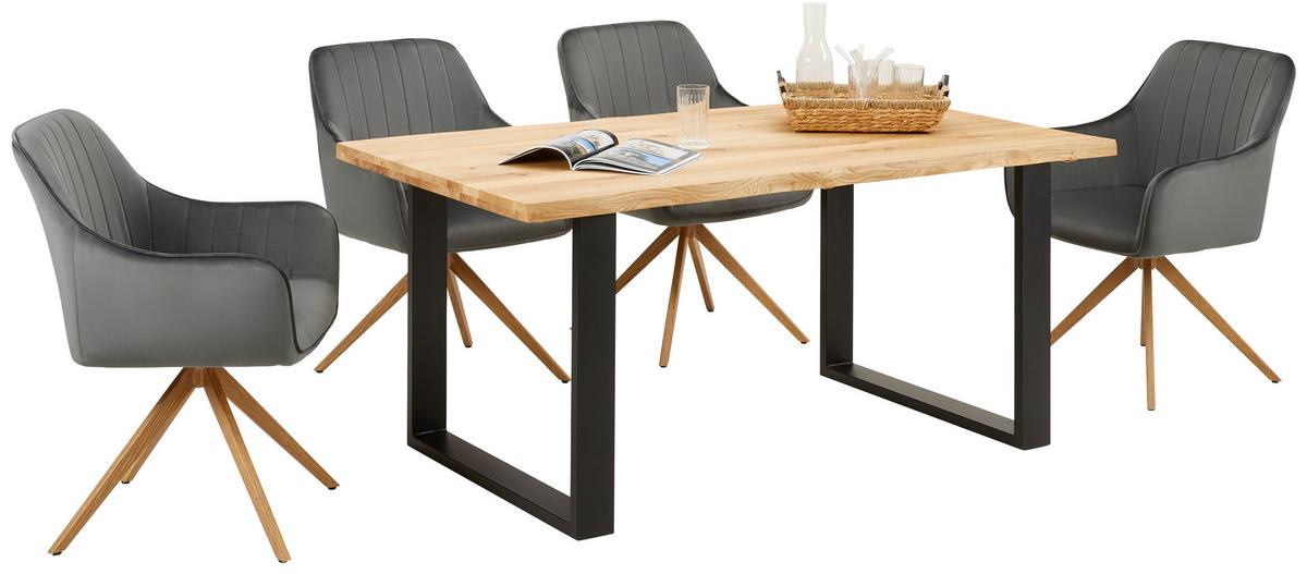 Esstisch Wood 160x75 Cm Eiche - Schwarz/Naturfarben, KONVENTIONELL, Holz/Metall (160/75/90cm) - James Wood