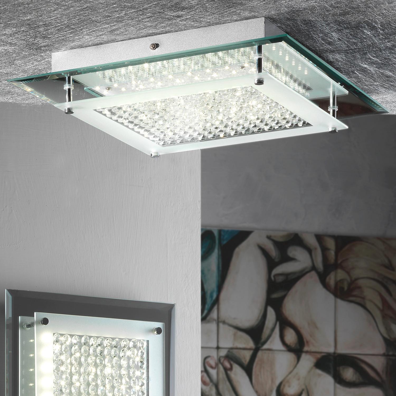 LED-Deckenleuchte Klar Chromfarben L: 34 cm - Klar/Chromfarben, Design, Glas/Metall (34/34/7cm)