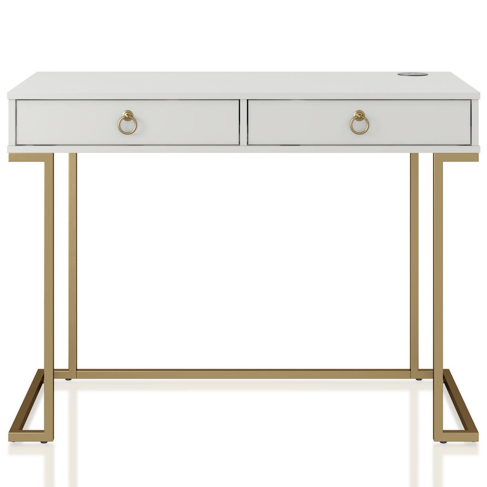 Schreibtisch Camila Weiß 106 cm - Goldfarben/Weiß, Design, Holzwerkstoff/Metall (106/79/50cm) - MID.YOU