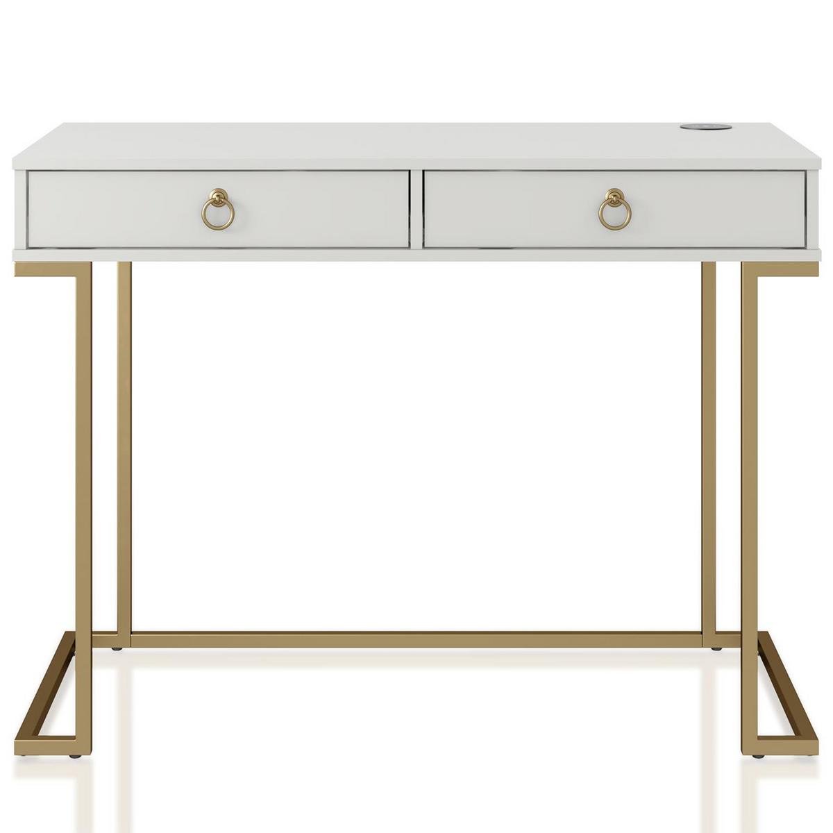 Schreibtisch Camila Weiß 106 cm - Goldfarben/Weiß, Design, Holzwerkstoff/Metall (106/79/50cm) - MID.YOU