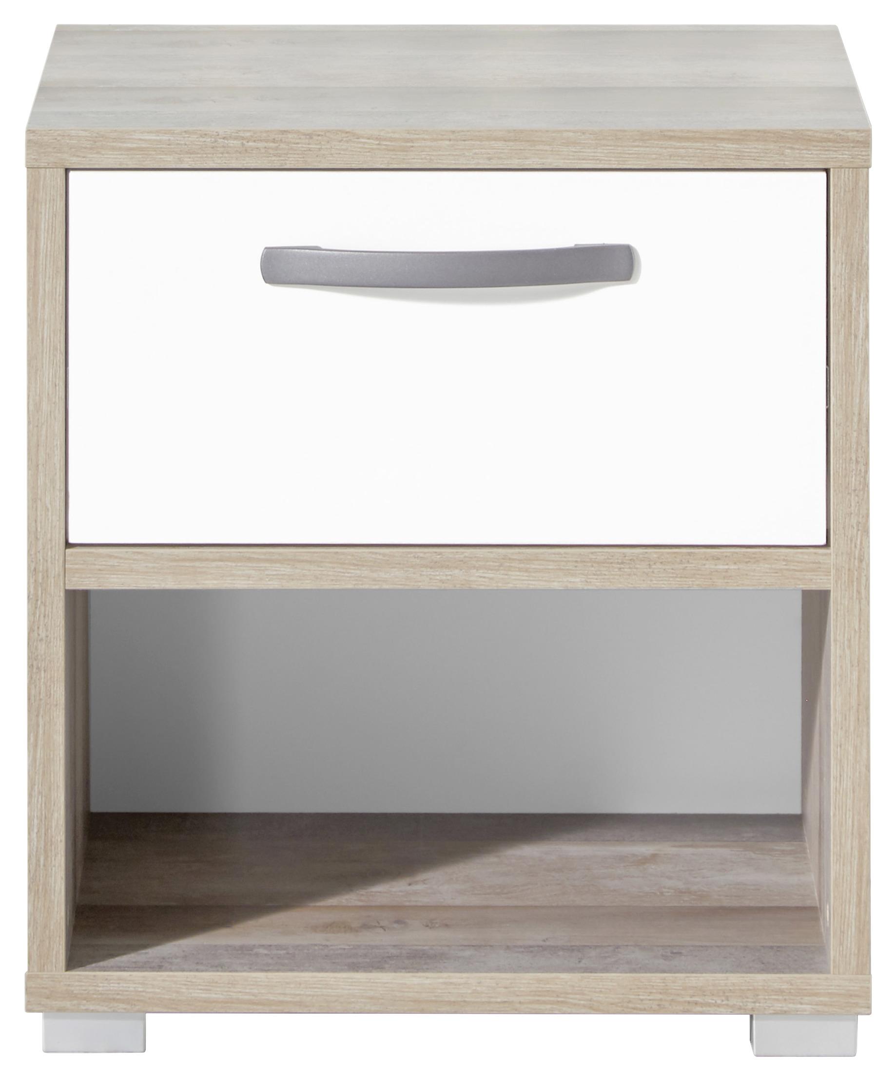 Noční stolek MOON - šedá/bílá, Moderní, kompozitní dřevo/plast (49/52/41cm) - MID.YOU
