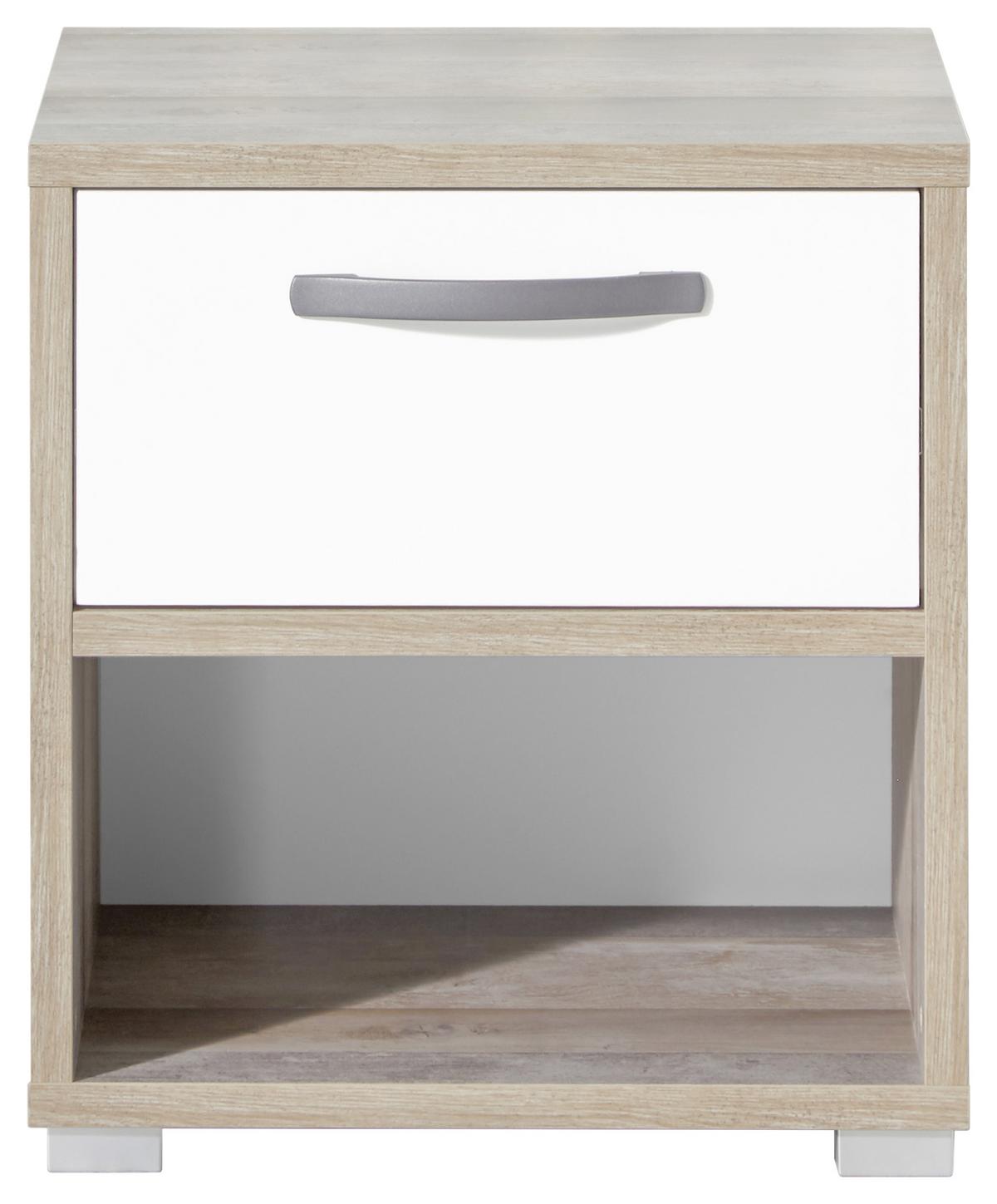 Noční stolek MOON - šedá/bílá, Moderní, kompozitní dřevo/plast (49/52/41cm) - MID.YOU