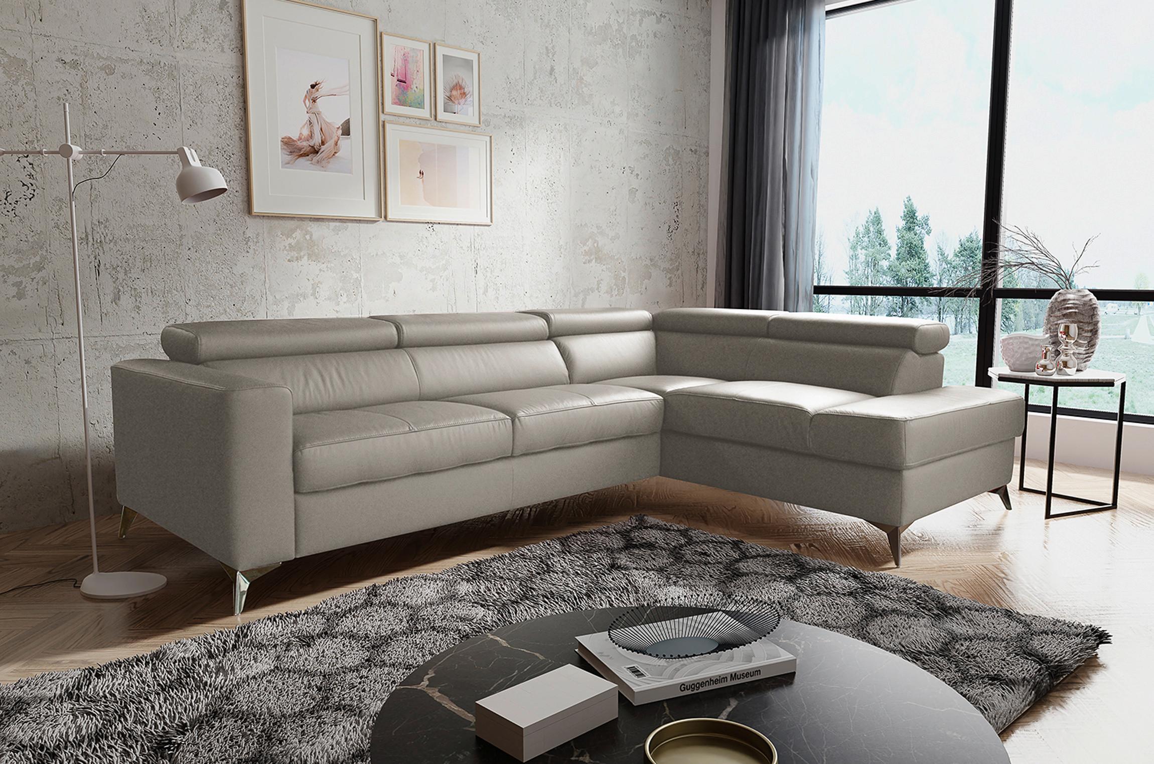 Ecksofa Mondo, Hellgrau S: 286x208 Cm - Chromfarben/Hellgrau, Design, Leder/Textil (286/208cm) - Livetastic