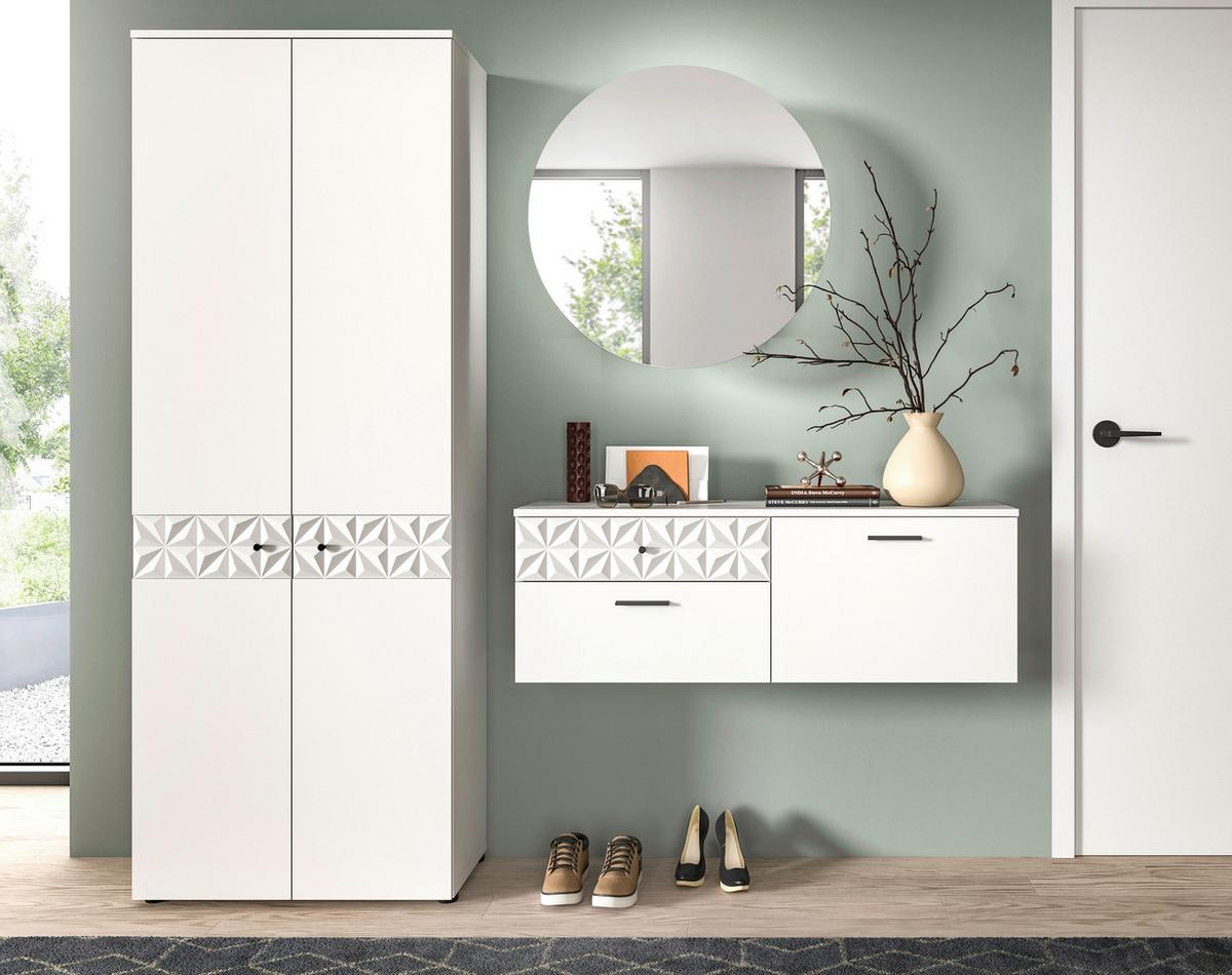 Garderobe Prisma Weiß B: 195 Cm - Weiß, Design, Glas/Holzwerkstoff (195/192/34cm) - MID.YOU