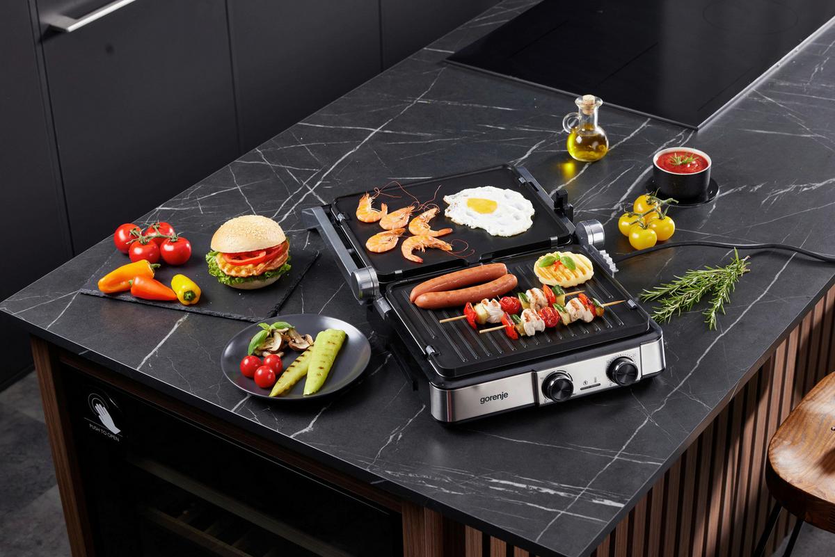 Kontaktgrill 2000w, Bis 230c - Silberfarben/Schwarz, Basics, Kunststoff/Metall (36,4/16,5/33,5cm) - Gorenje