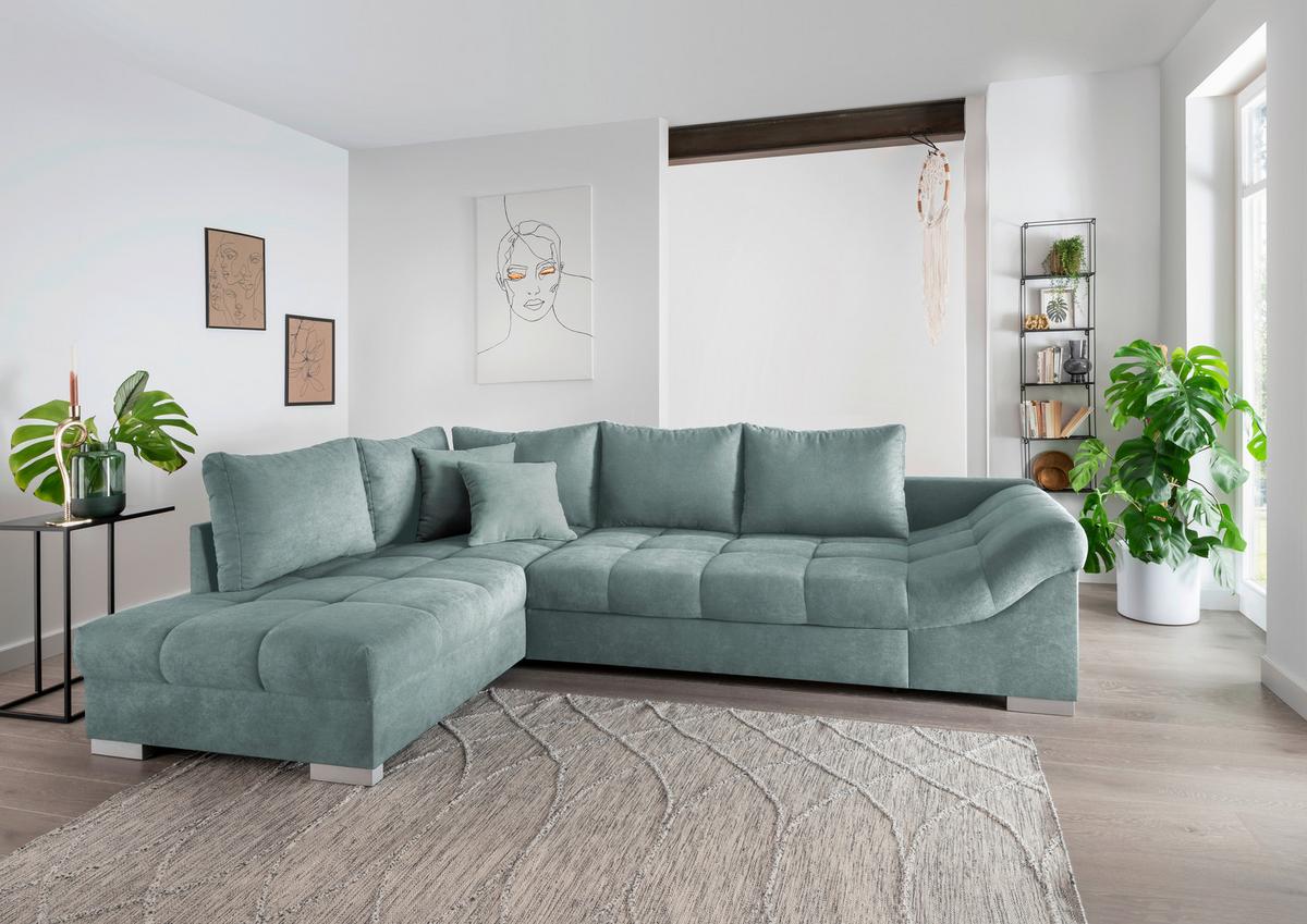 Eckschlafsofa Alvito Mintgrün S: 202/298 Cm - Silberfarben/Mintgrün, Design, Textil (202/298cm) - MID.YOU
