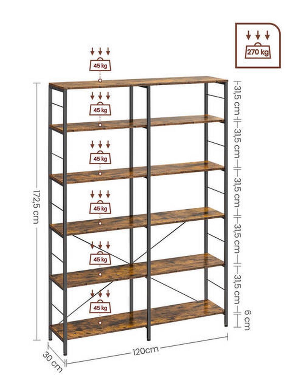 Regal Regal B: 120 cm Braun/Schwarz - Schwarz/Braun, Trend, Holzwerkstoff (120/172,5/30cm) - Boxxx