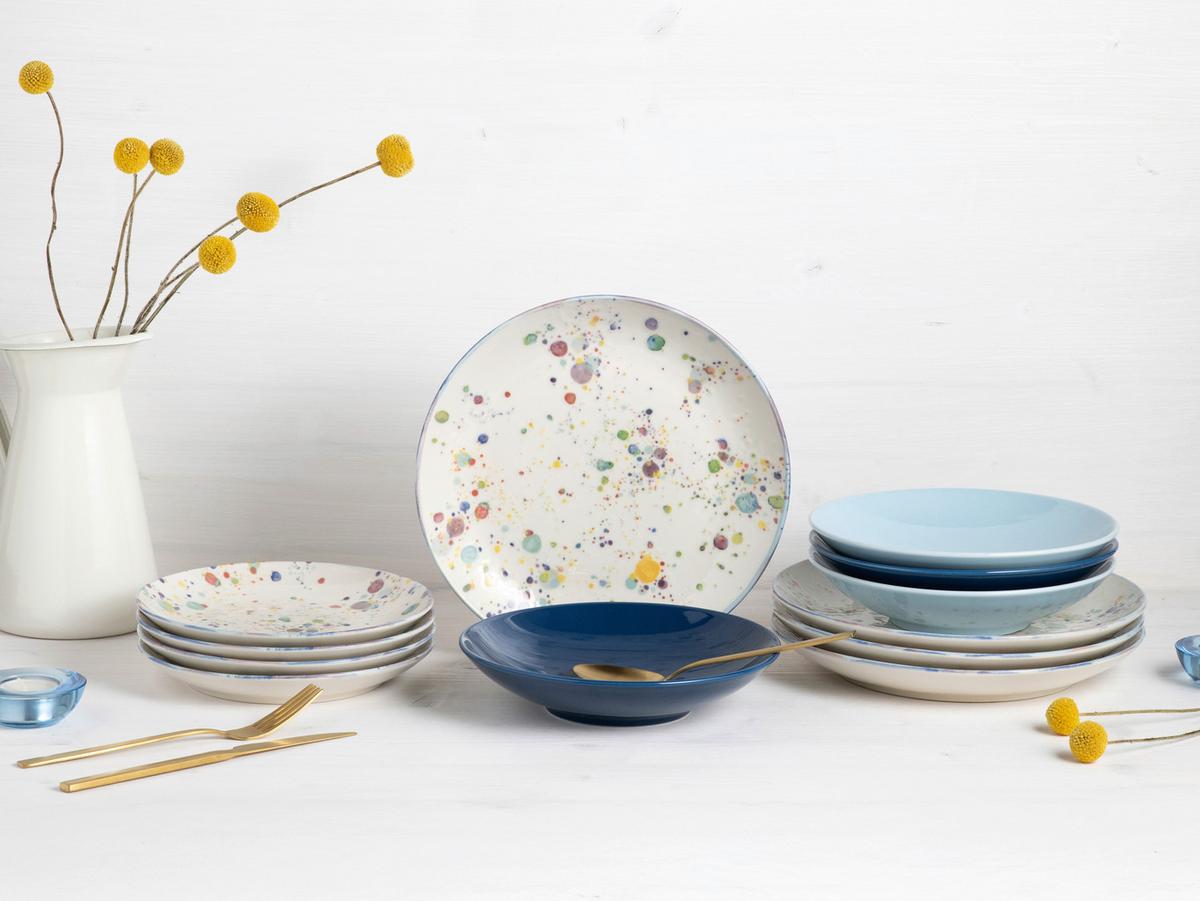 Tafelservice Candy Drops, Blau, 12-Teilig - Blau/Pastellblau, Basics, Keramik - Creatable