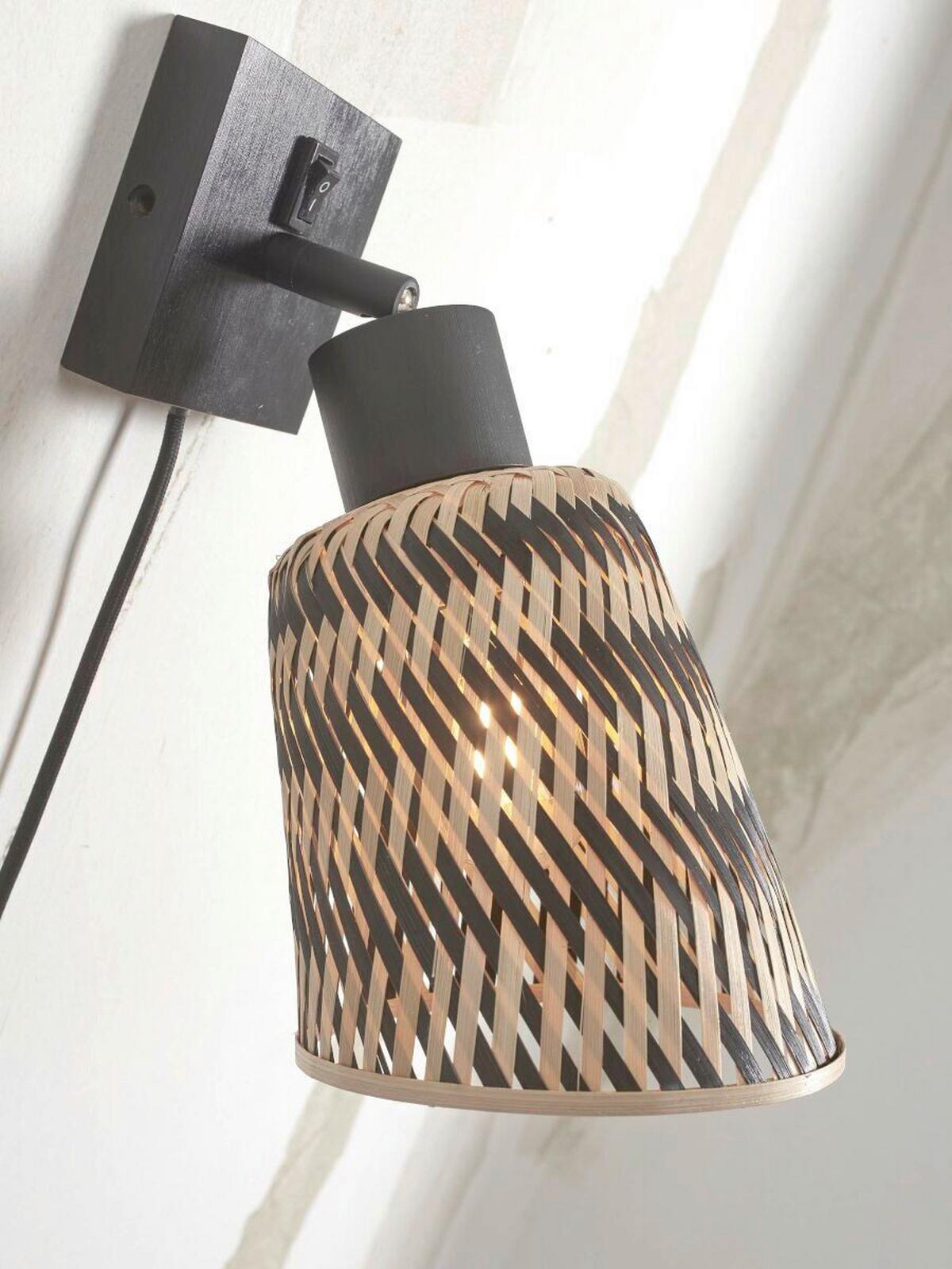 WANDLEUCHTE JAVA/W/B/15/BN - Schwarz/Naturfarben, Trend (15/15/22cm) - Good & Mojo