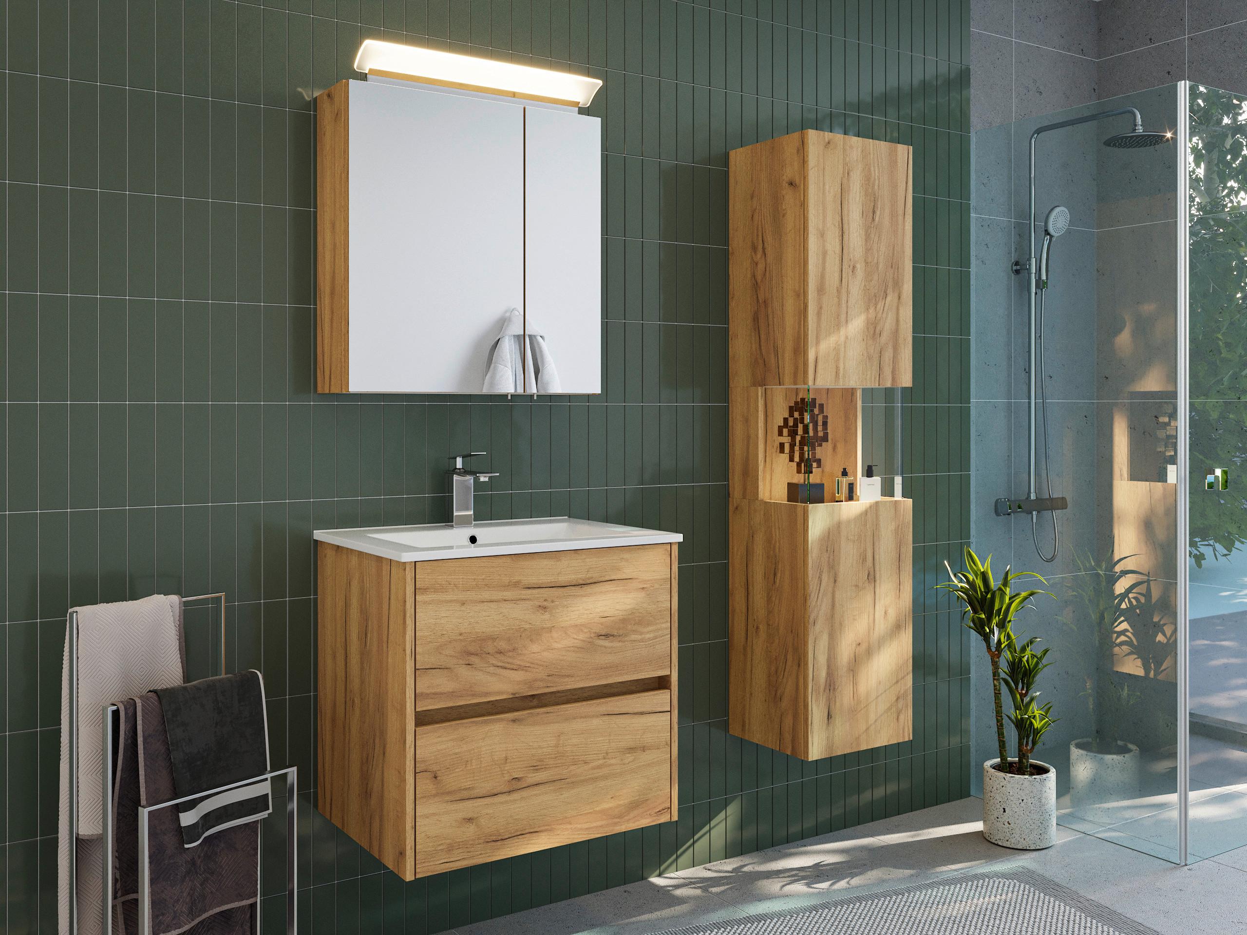 SPIEGELSCHRANK Eiche Dekor B: 60 cm - Eichefarben, MODERN, Glas/Holzwerkstoff (60/62/17cm) - MID.YOU